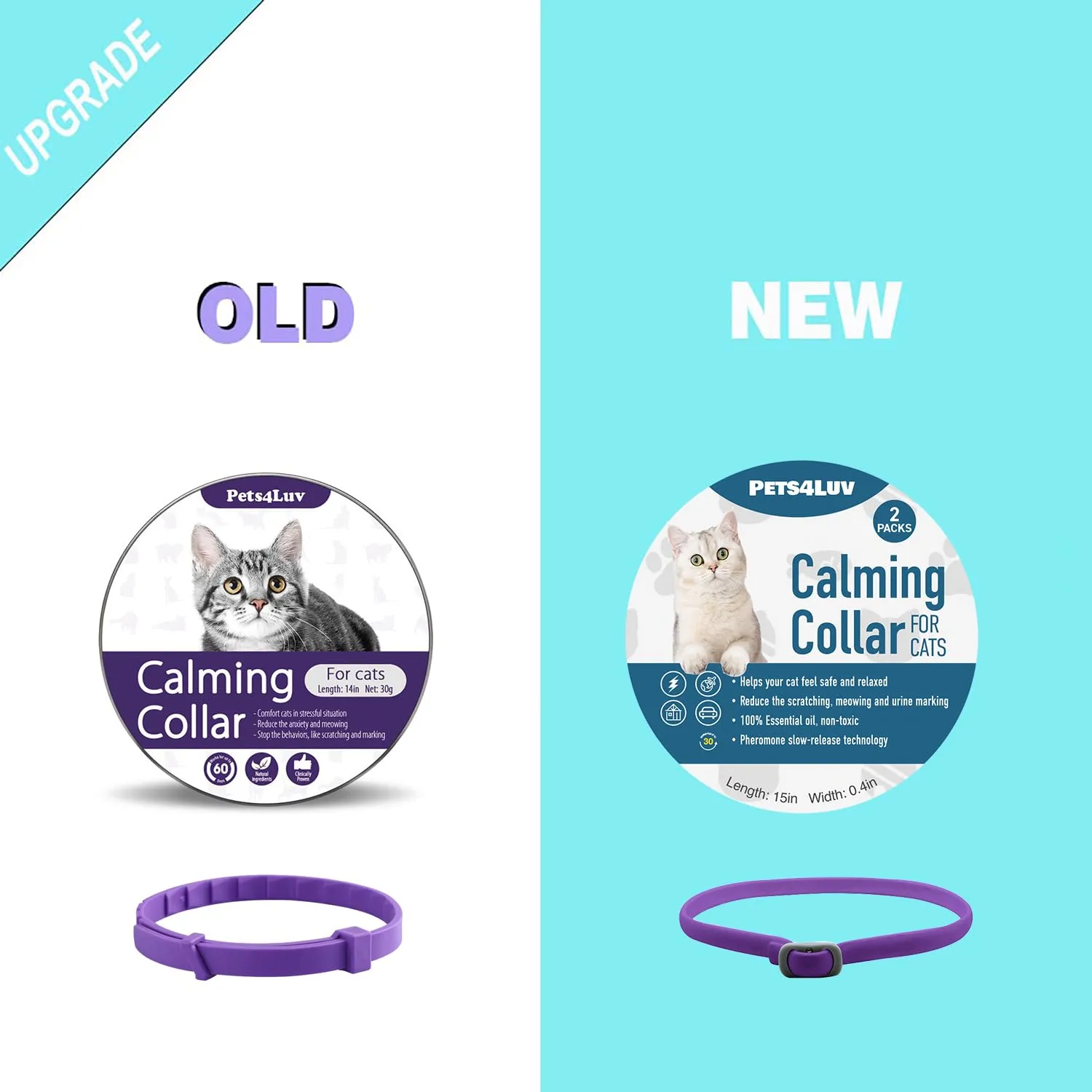 Pets4Luv Collare calmante per Gatti - Collari calmanti ai feromoni, Anti ansia per Gatti di Taglia Piccola, Media e Grande - Regolabile e Impermeabile, 100% Naturale, Confezione da 2 Viola - immagine 3