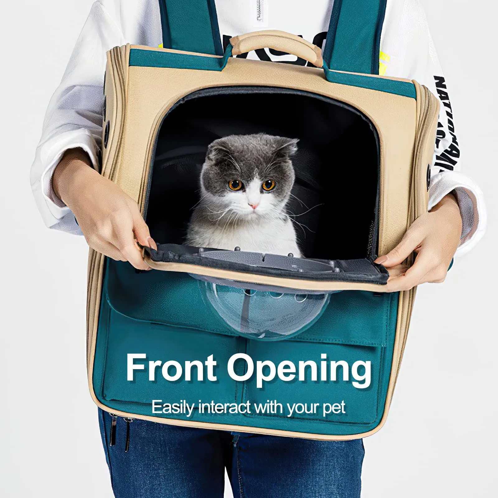 Galatée Zaino per gatti, zaino per animali da compagnia con capsule spaziali ventilate, trasportatore zaino da viaggio per cani di piccola taglia (arancione) - immagine 5