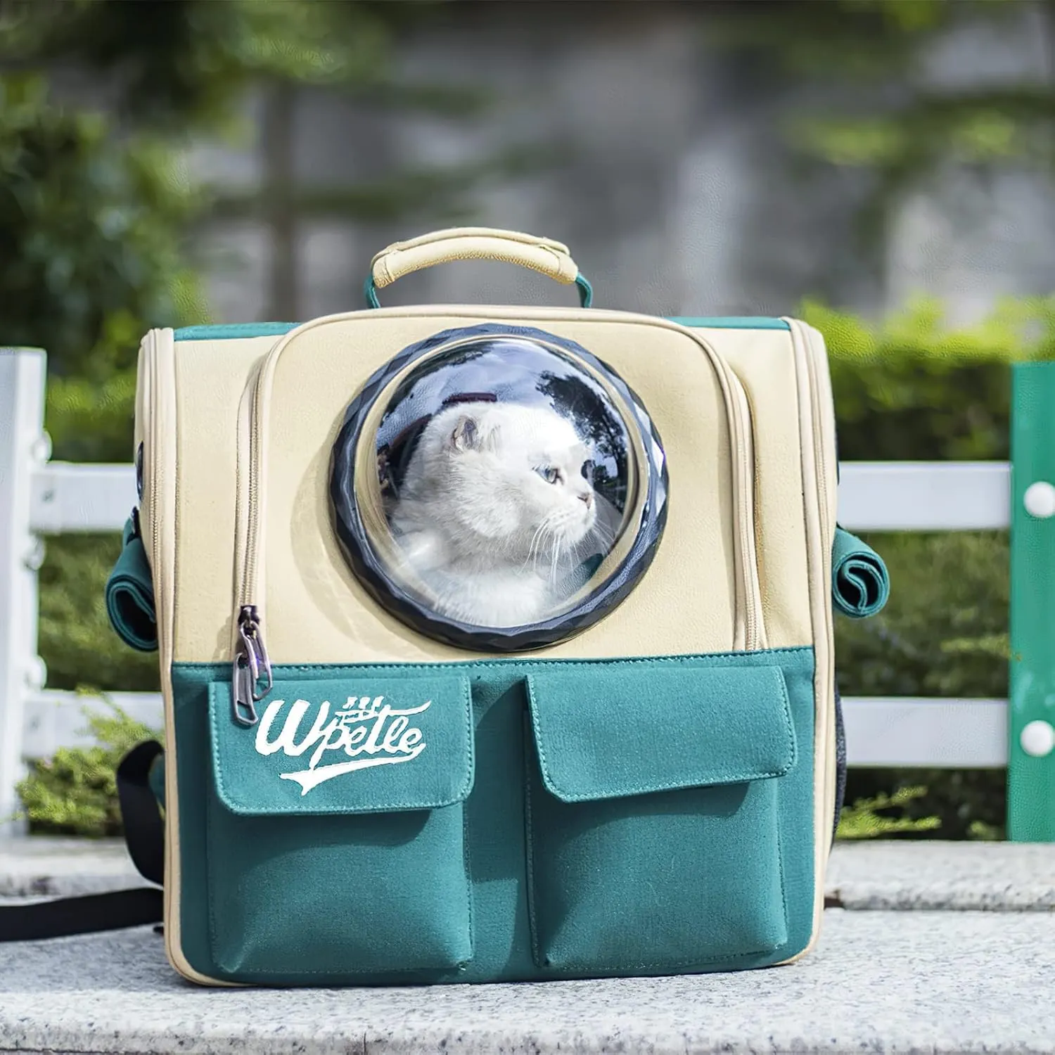 Galatée Zaino per gatti, zaino per animali domestici con capsula spaziale ventilata, trasportatore zaino da viaggio per cani di piccola taglia (Kaki) - immagine 7