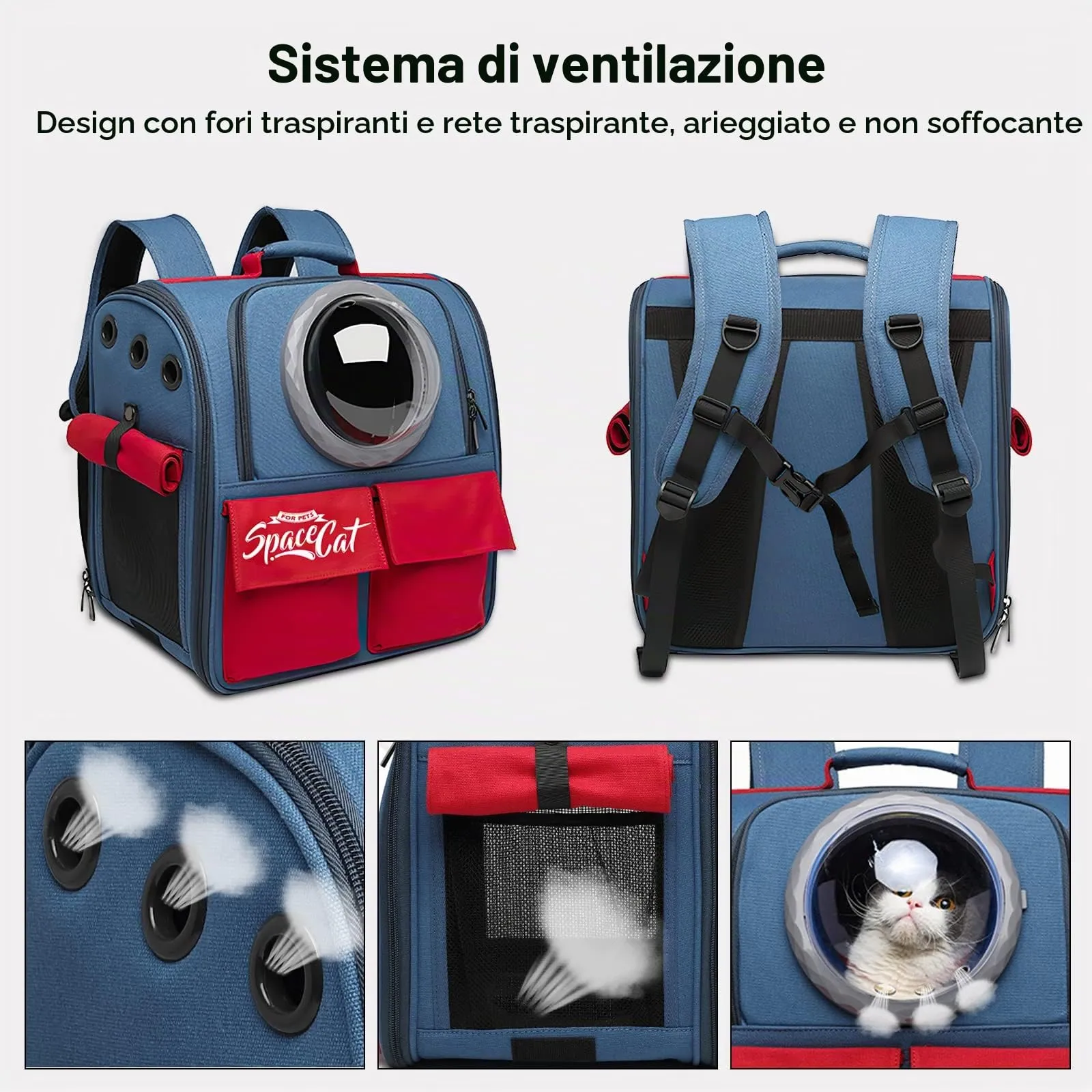 Galatée Zaino per gatti, zaino per animali da compagnia con capsule spaziali ventilate, trasportatore di zaino da viaggio per cani di piccola taglia (viola) - immagine 3