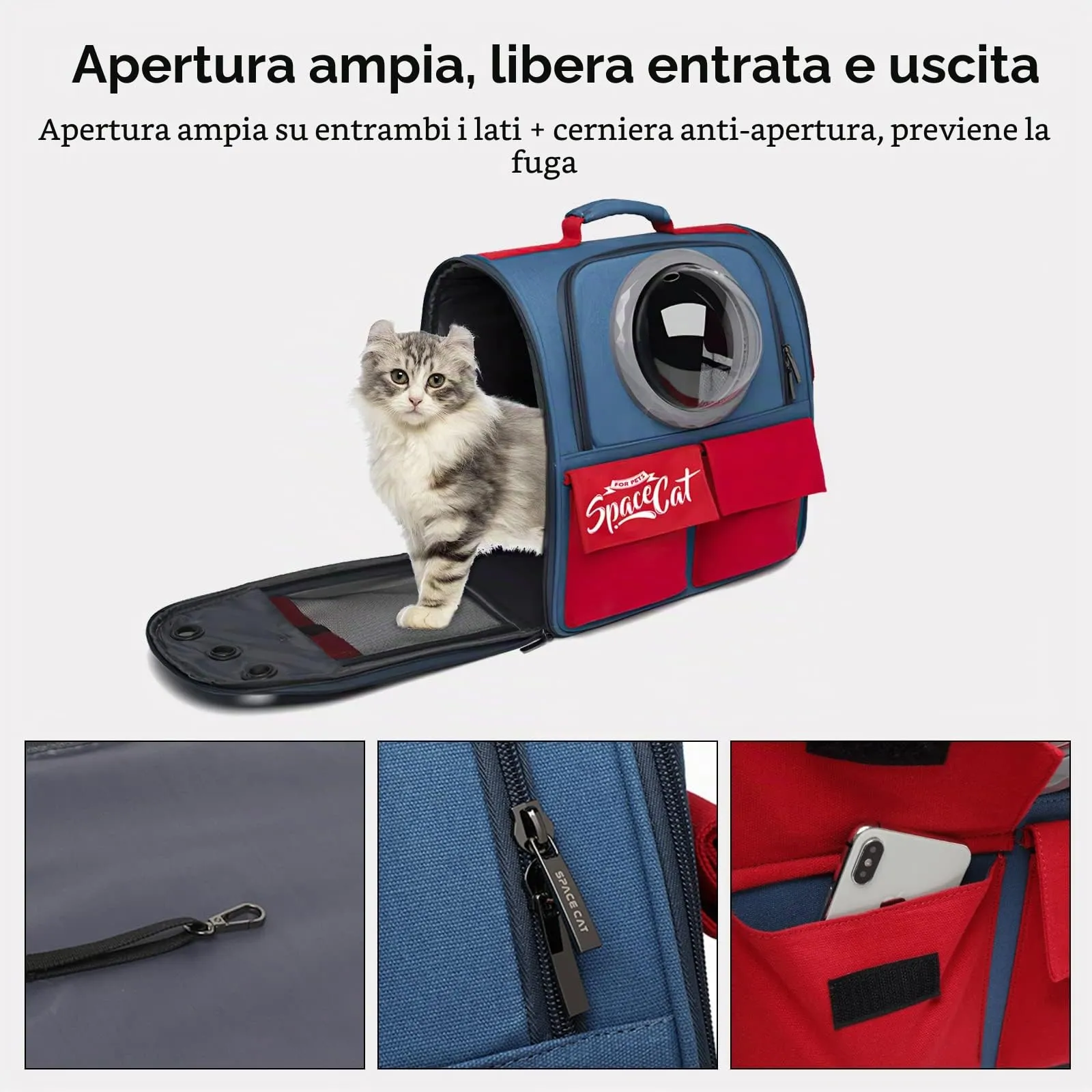 Galatée Zaino per gatti, zaino per animali da compagnia con capsule spaziali ventilate, trasportatore zaino da viaggio per cani di piccola taglia (grigio) - immagine 2