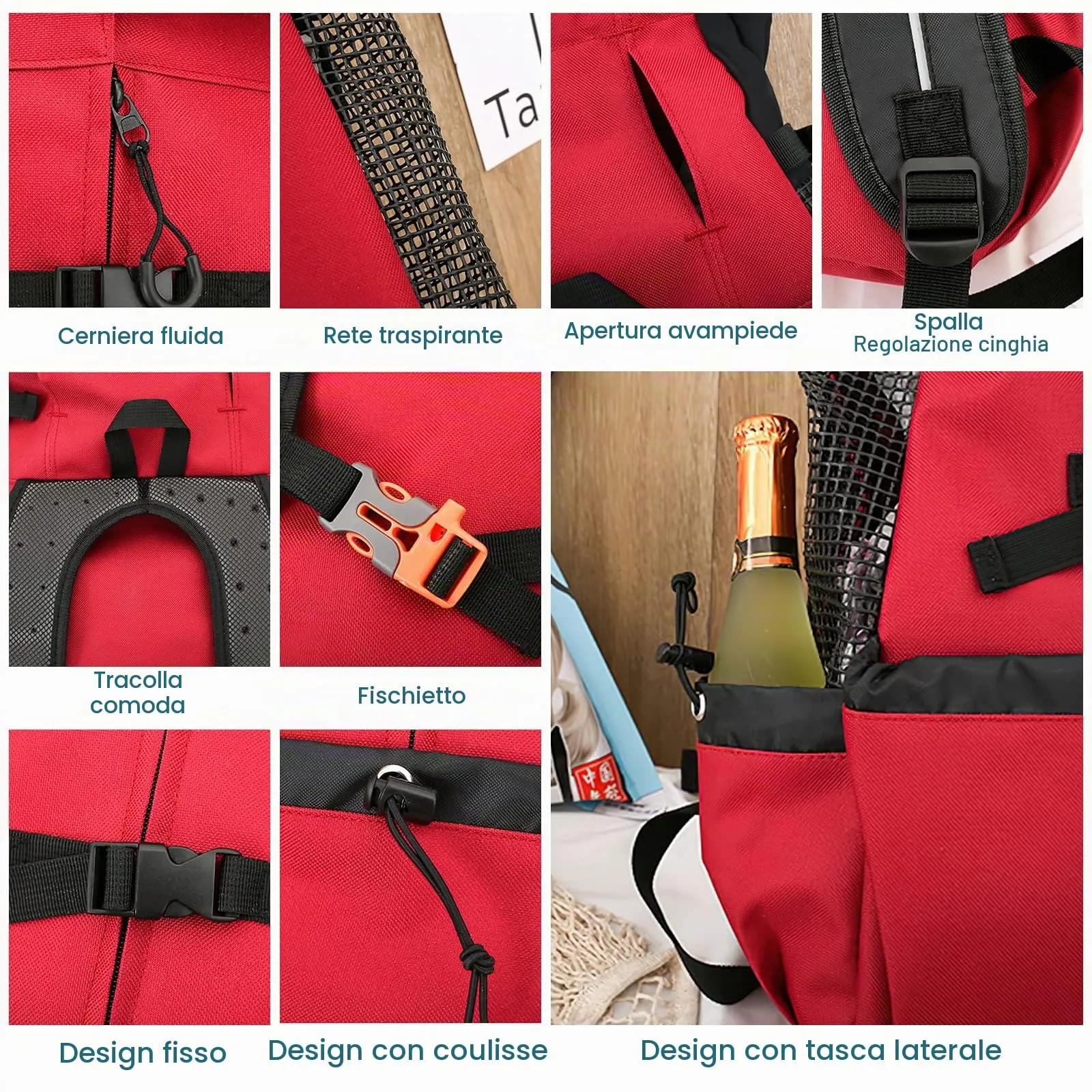 Galatée Zaino Per Cani, Zaino Per Cani Regolabile Portatile, Zaino Per Trasportini Ventilato, Zaino Per Animali Domestici Per Passeggiate All'Aperto Escursionismo Alpinismo Viaggi(XL, Rosso) - immagine 5