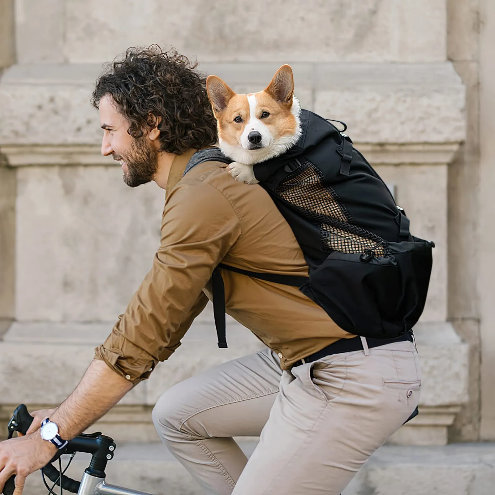 Galatée Zaino Per Cani, Zaino Per Cani Regolabile Portatile, Zaino Per Trasportini Ventilato, Zaino Per Animali Domestici Per Passeggiate All'Aperto Escursionismo Alpinismo Viaggi(L, Nero) - immagine 7