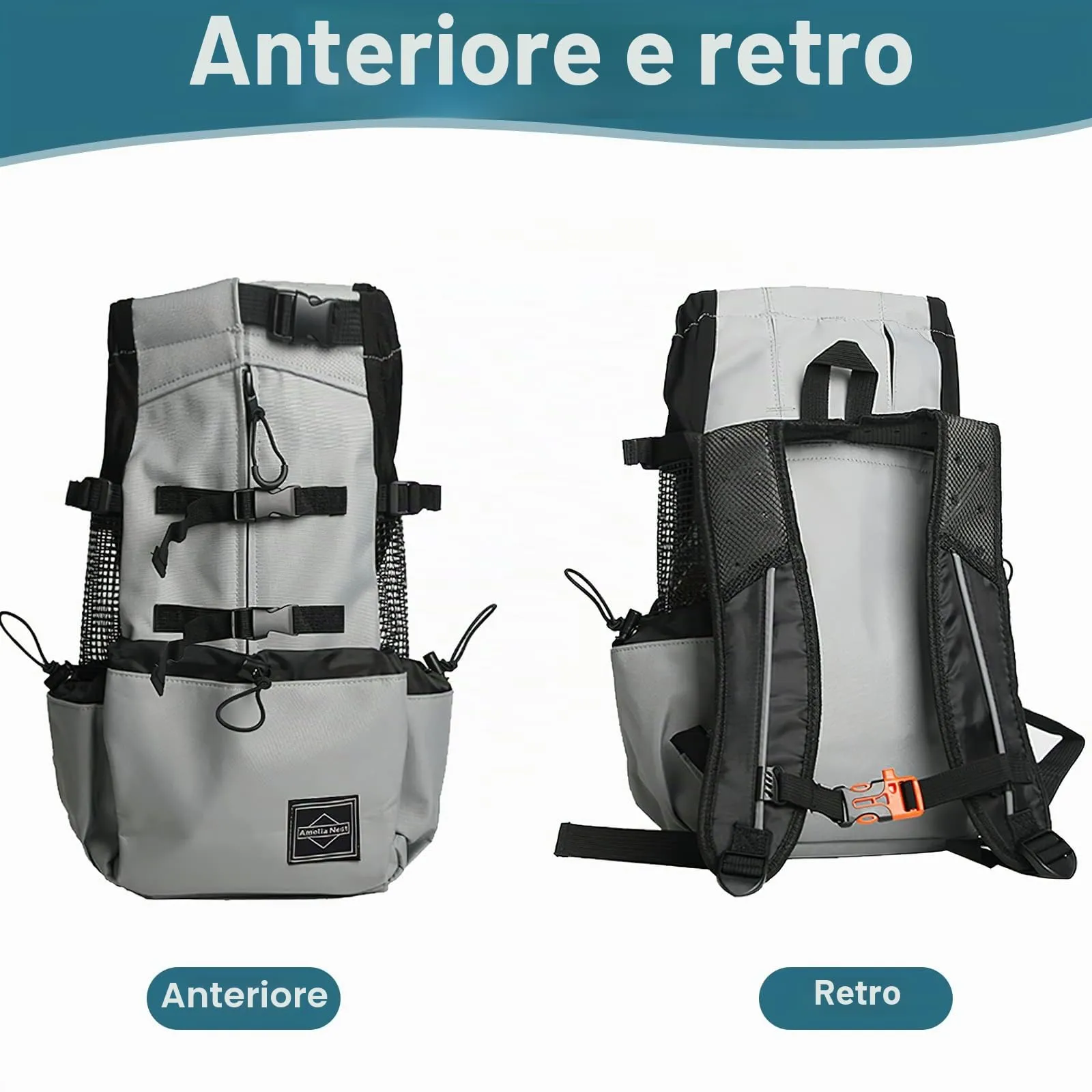 Galatée Zaino Per Cani, Zaino Per Cani Regolabile Portatile, Zaino Per Trasportini Ventilato, Zaino Per Animali Domestici Per Passeggiate All'Aperto Escursionismo Alpinismo Viaggi(XL, Grigio) - immagine 2