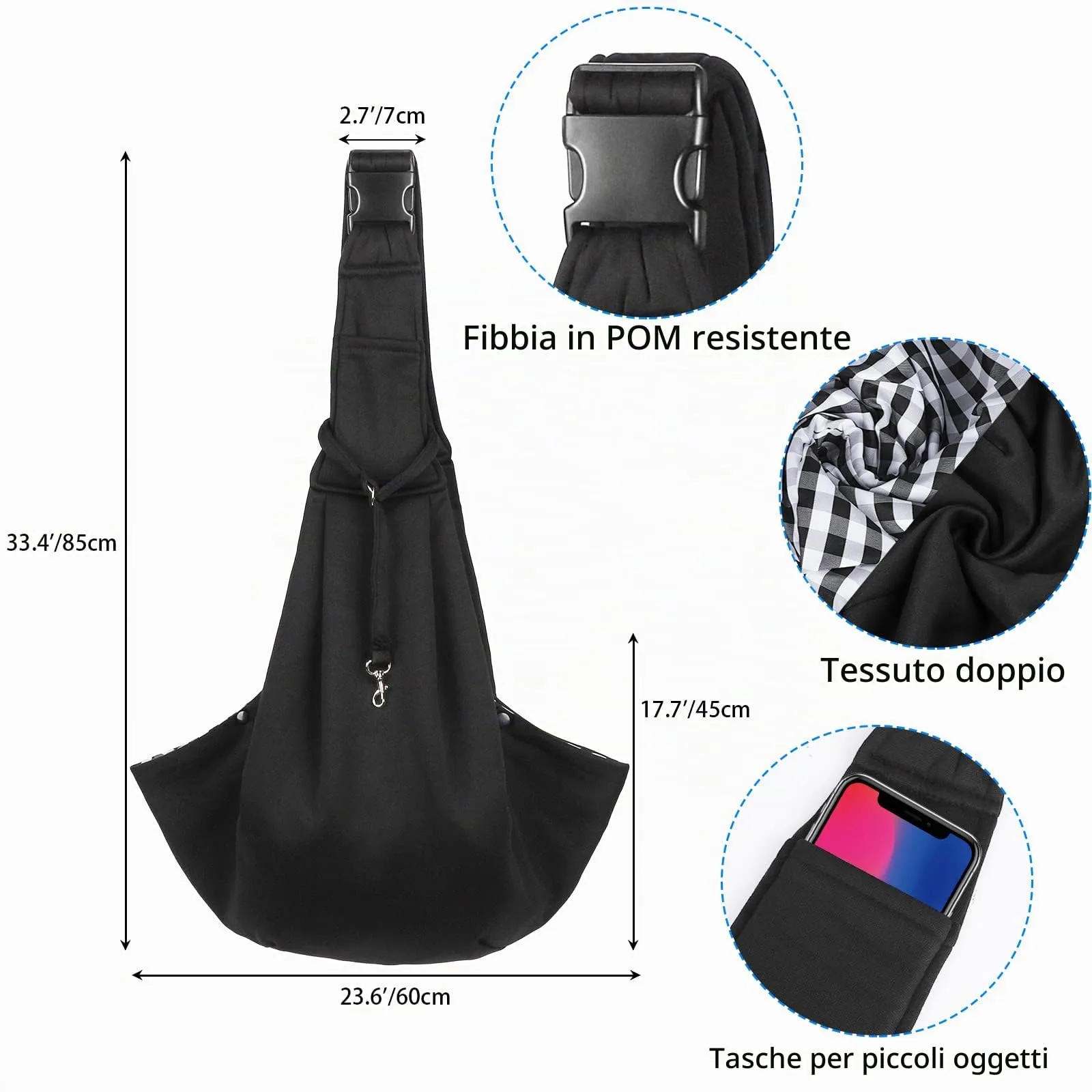Sarsumir Borsa da Viaggio per Cani Piccola, Gatti, Trasportino da Passeggio Tracolla Regolabile Nero - immagine 2