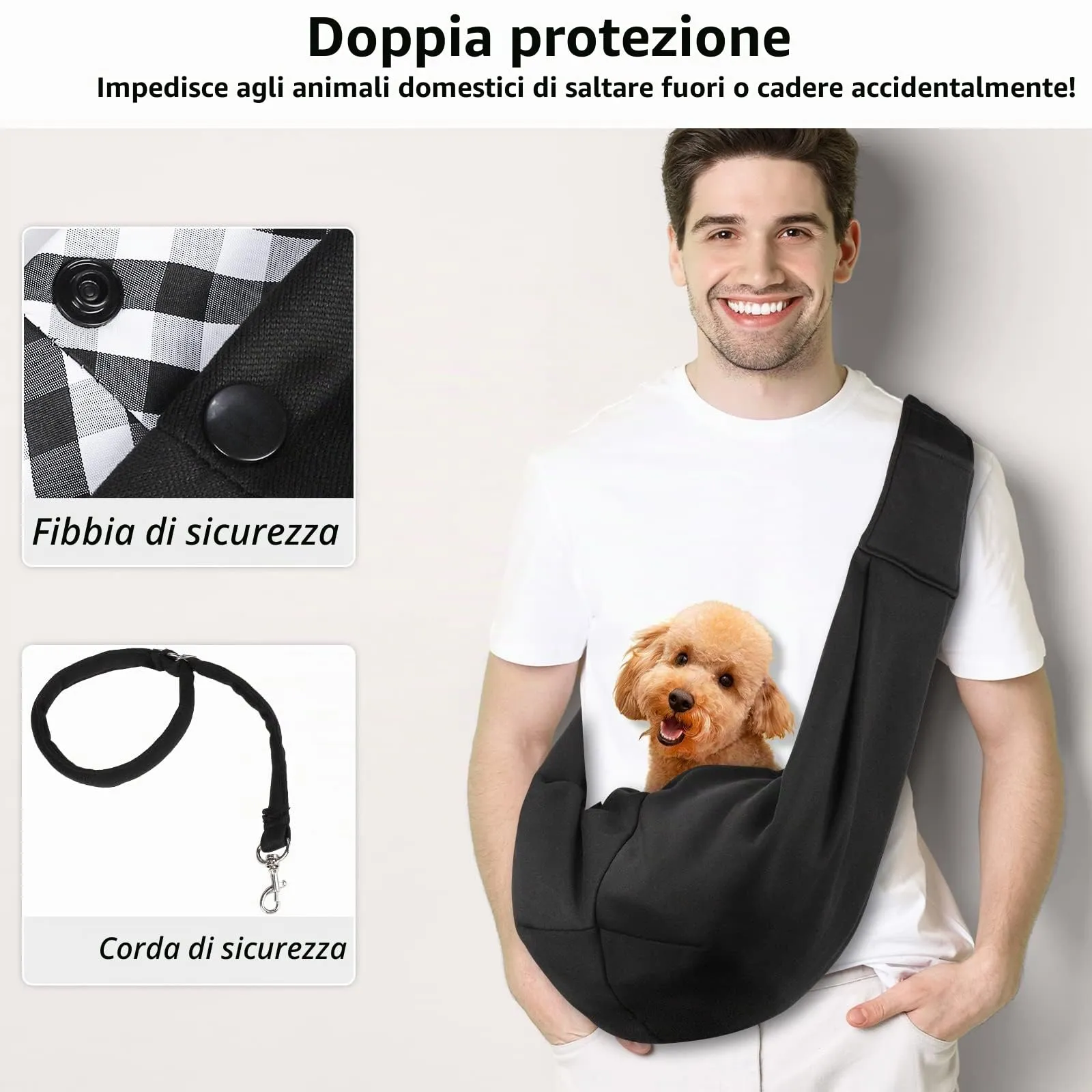 Sarsumir Borsa da Viaggio per Cani Piccola, Gatti, Trasportino da Passeggio Tracolla Regolabile Nero - immagine 3