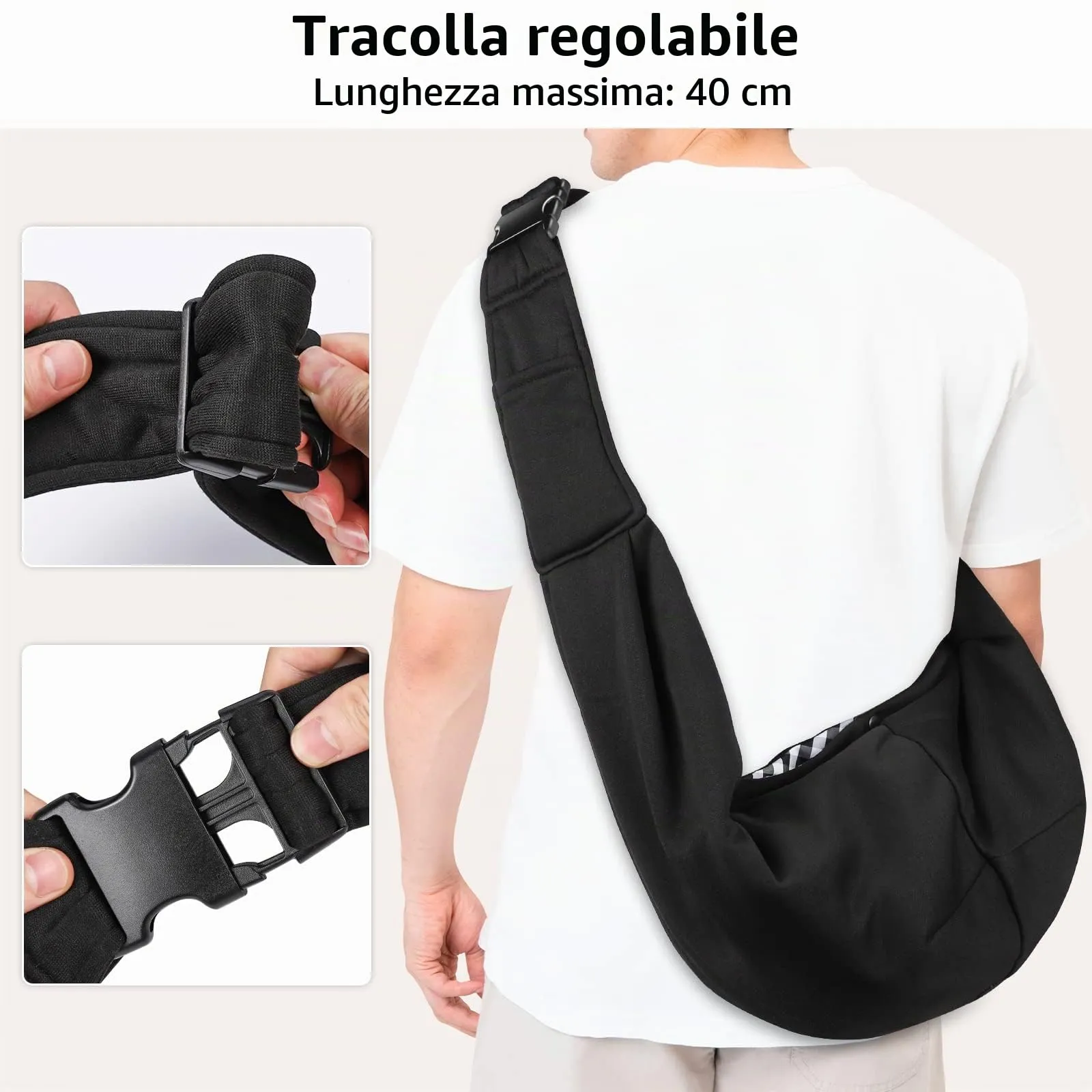 Sarsumir Borsa da Viaggio per Cani Piccola, Gatti, Trasportino da Passeggio Tracolla Regolabile Nero - immagine 4