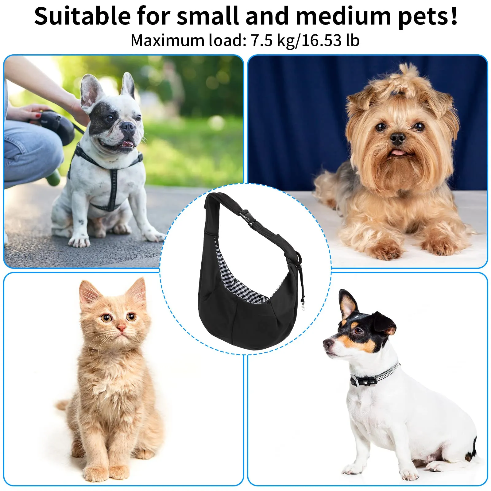 Sarsumir Borsa da Viaggio per Cani Piccola, Gatti, Trasportino da Passeggio Tracolla Regolabile Nero - immagine 5