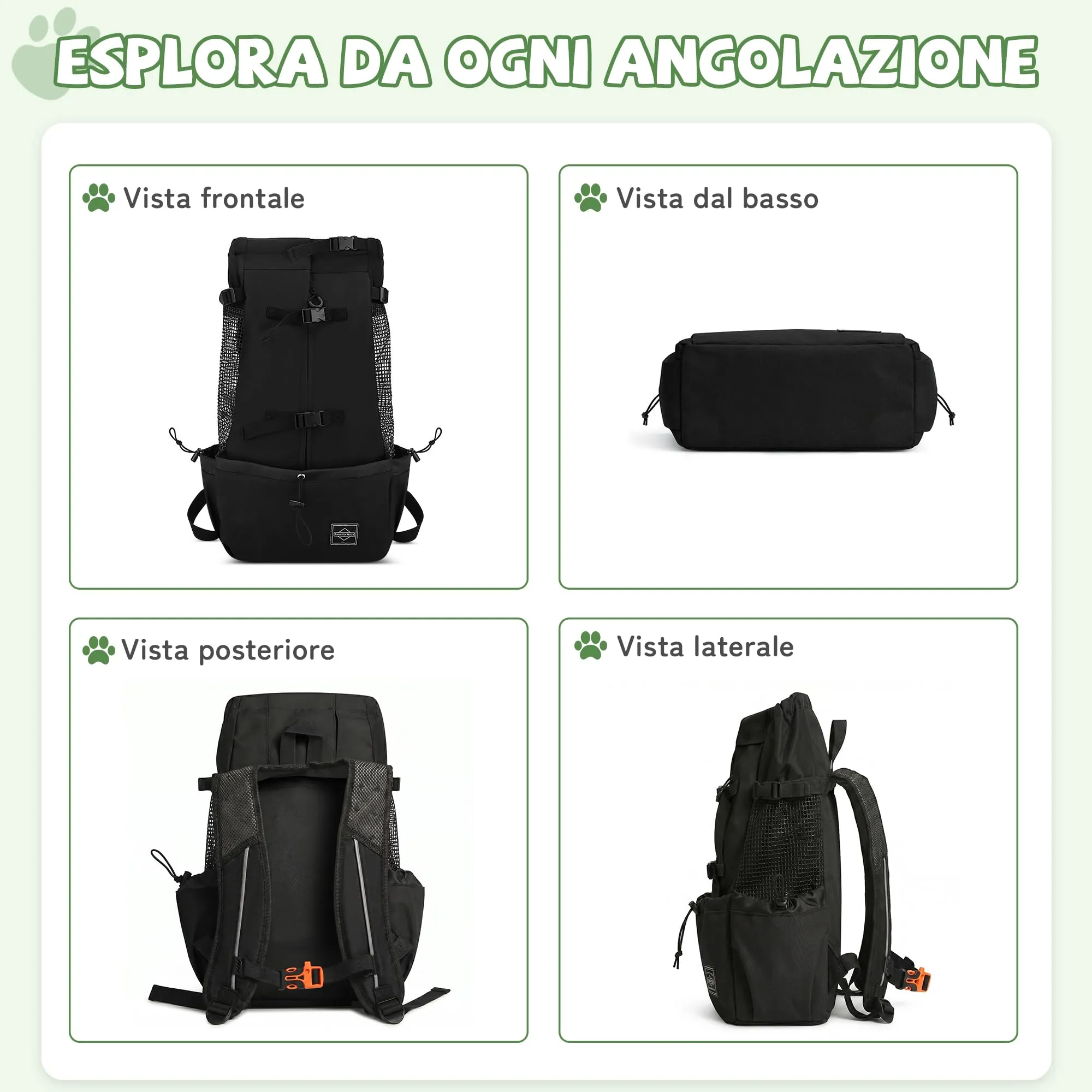 ALLSOPETS Zaino per Cani, Zaino Porta Cane Portatile, Nero Carbone, XL - immagine 2