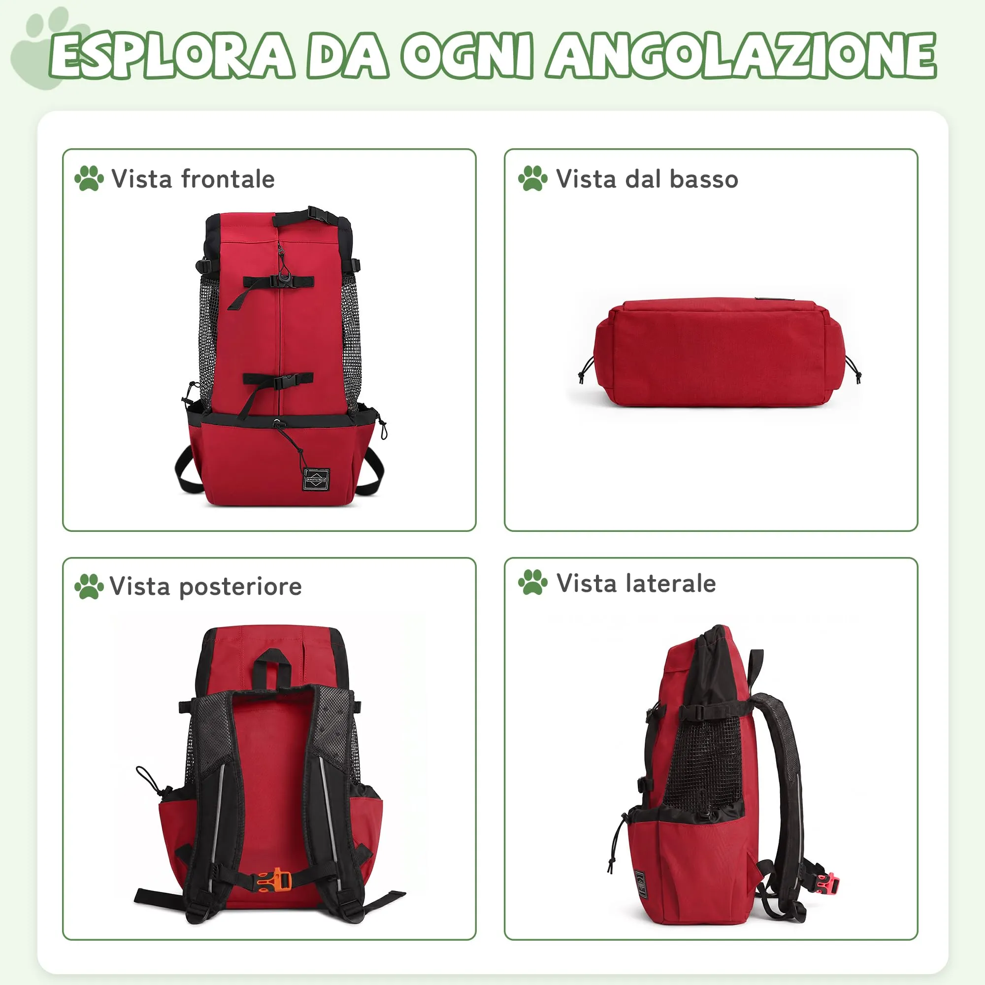 ALLSOPETS Zaino per Cani, Zaino Porta Cane Portatile, Rosso Gemma, M - immagine 2