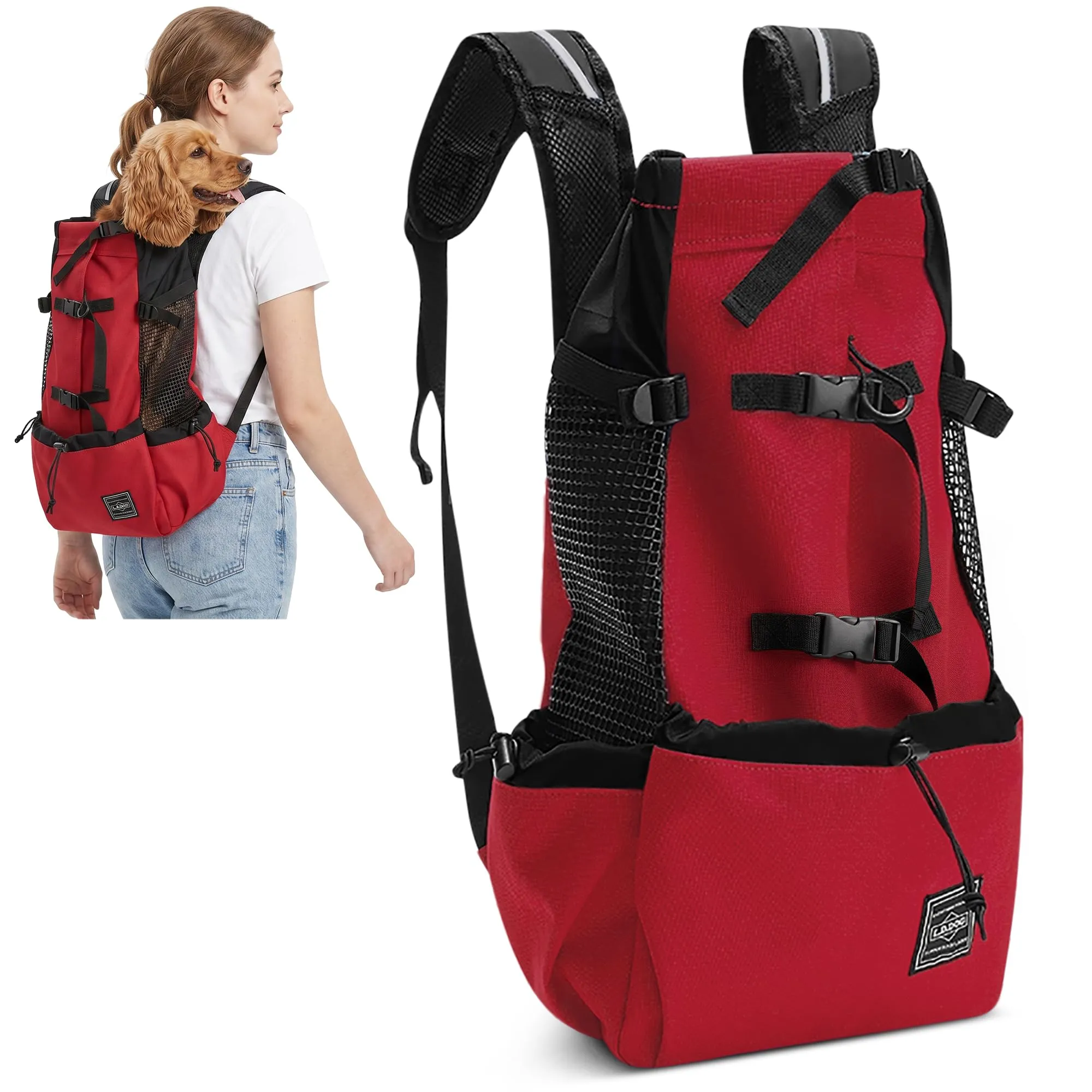 ALLSOPETS Zaino per Cani, Zaino Porta Cane Portatile, Rosso Gemma, L - immagine 1