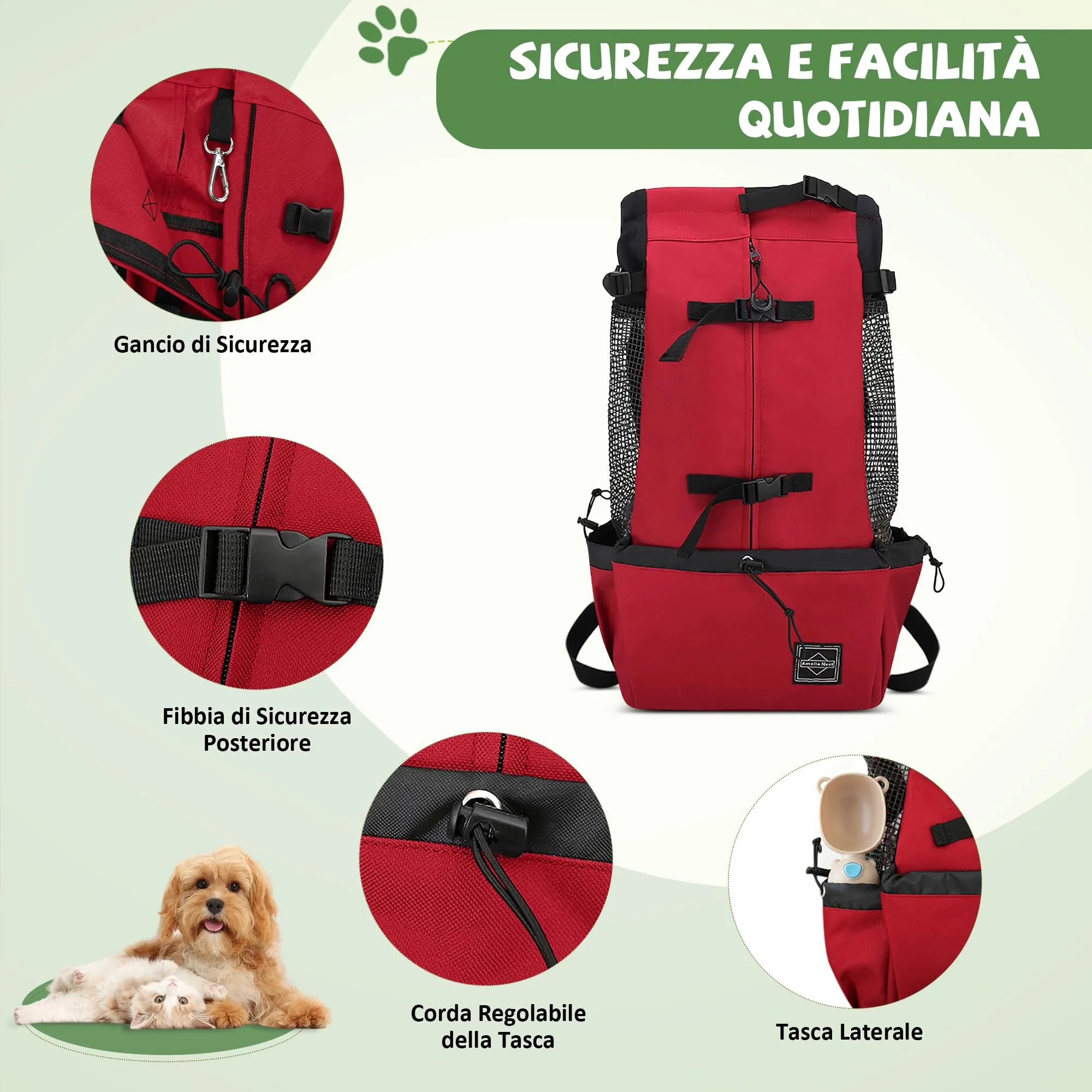 ALLSOPETS Zaino per Cani, Zaino Porta Cane Portatile, Rosso Gemma, L - immagine 5