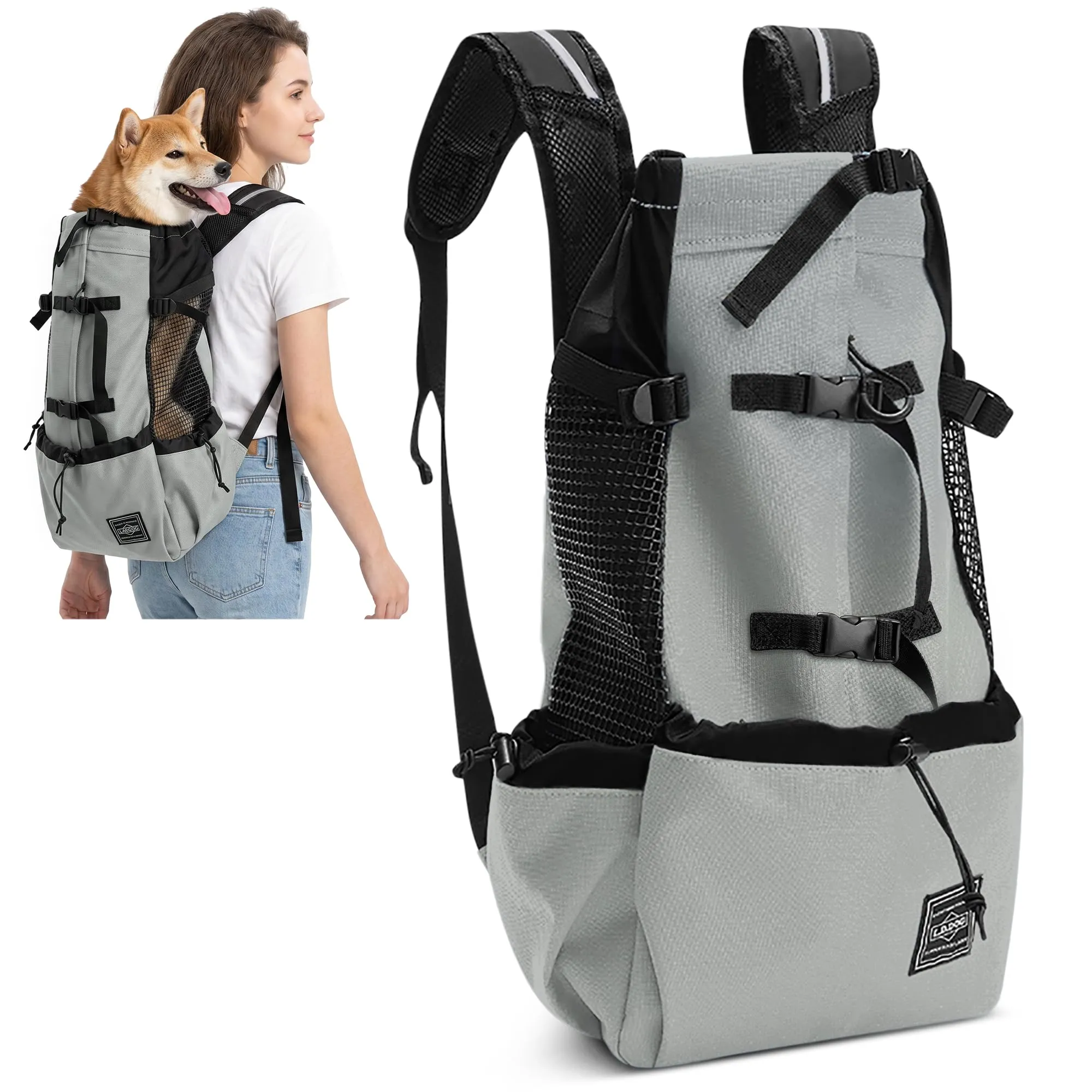 ALLSOPETS Zaino per Cani, Zaino Porta Cane Portatile, Grigio Salvia, M - immagine 1