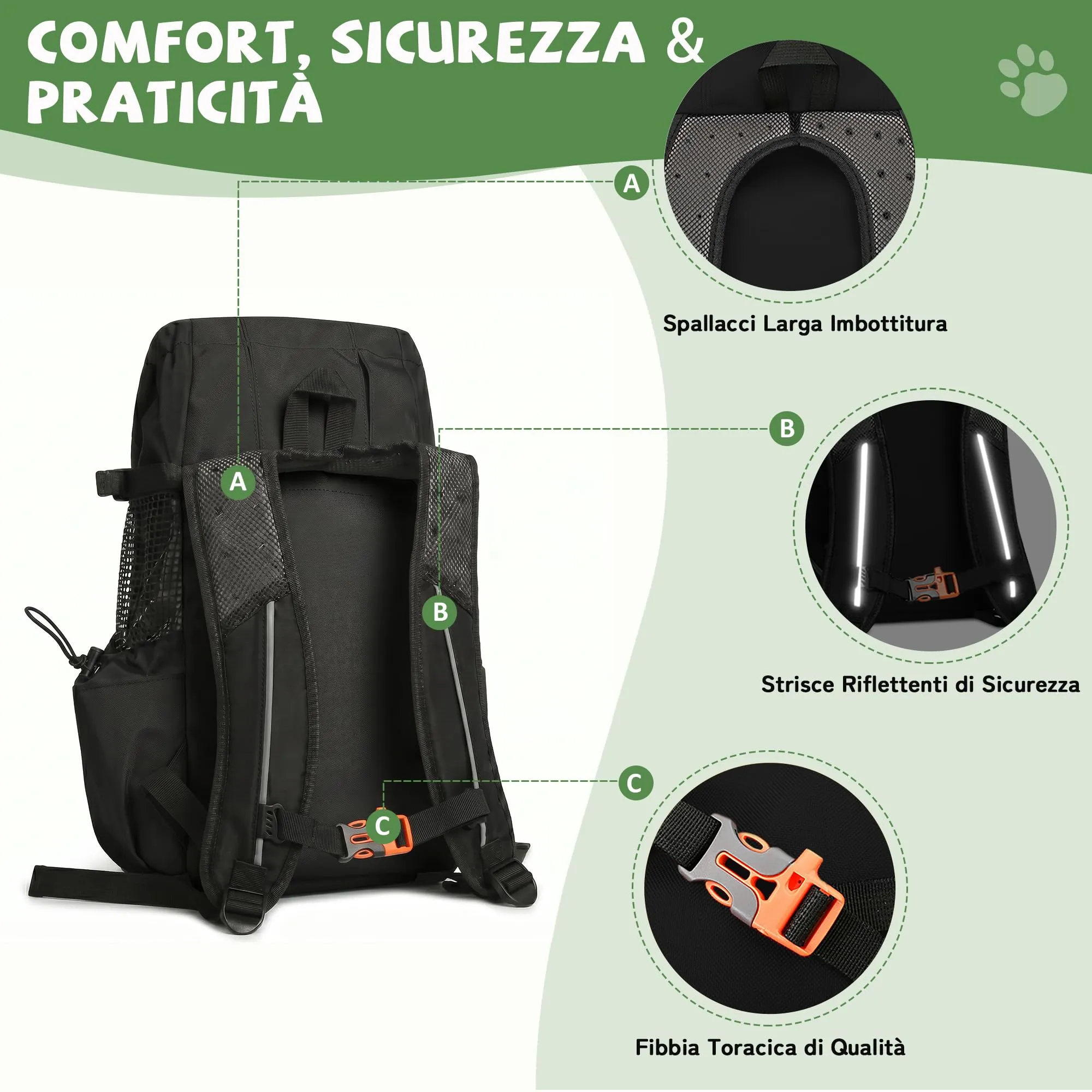 ALLSOPETS Zaino per Cani, Zaino Porta Cane Portatile, Nero Carbone, M - immagine 4