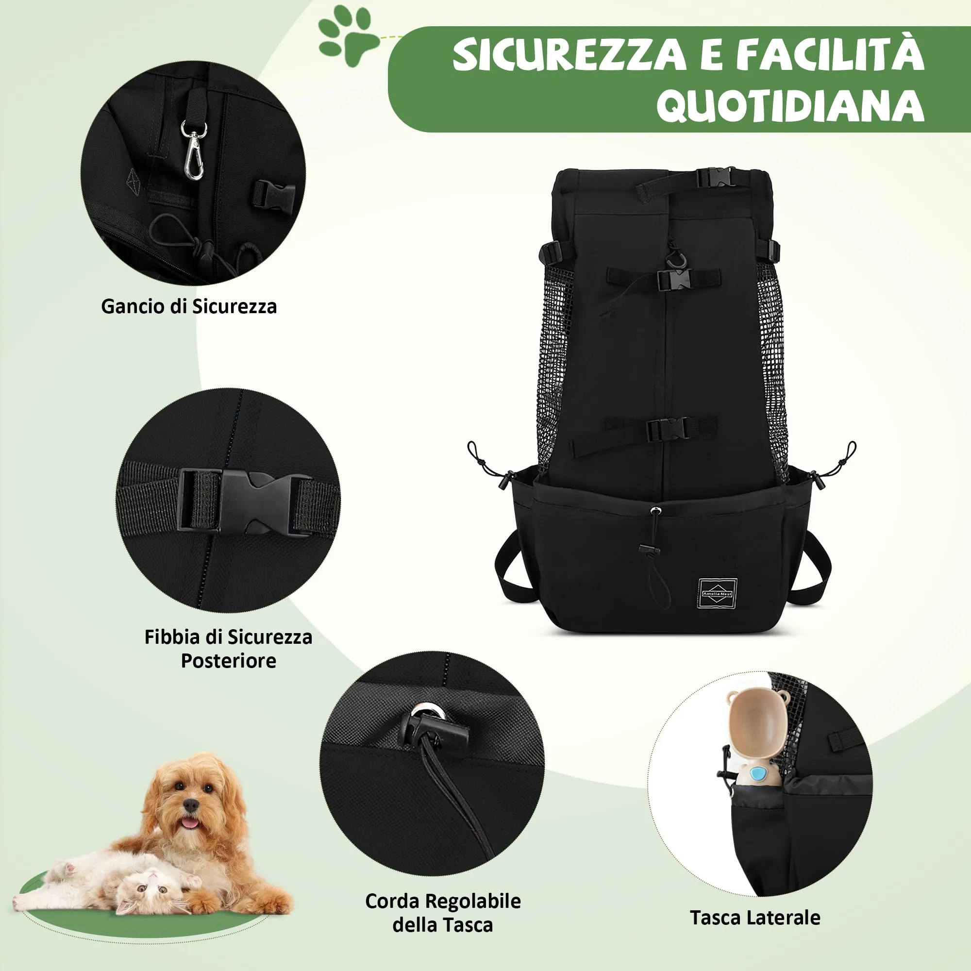 ALLSOPETS Zaino per Cani, Zaino Porta Cane Portatile, Nero Carbone, M - immagine 5