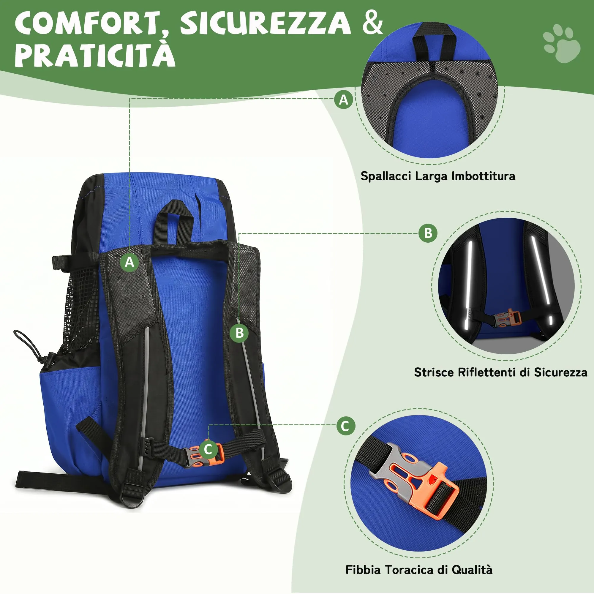 ALLSOPETS Zaino per Cani, Zaino Porta Cane Portatile, Blu Mezzanotte, L - immagine 4