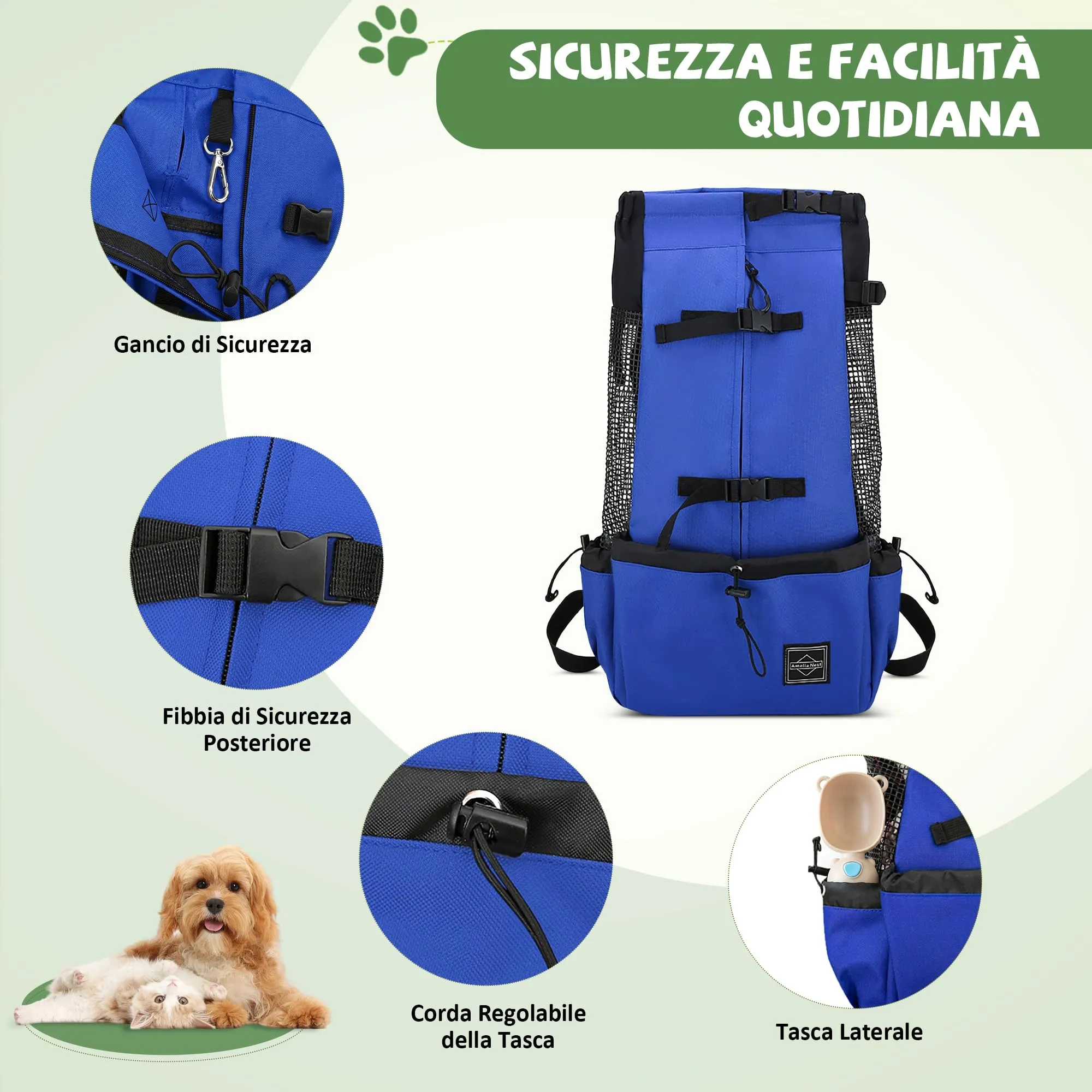 ALLSOPETS Zaino per Cani, Zaino Porta Cane Portatile, Blu Mezzanotte, L - immagine 5