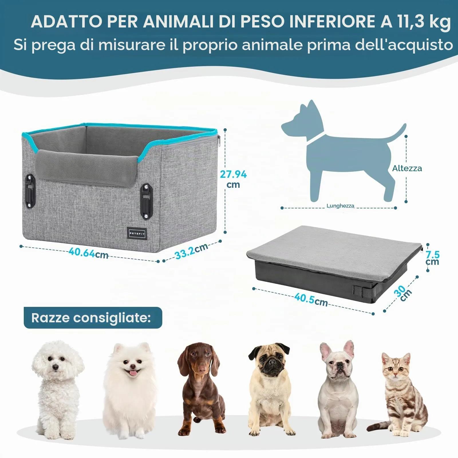 Petsfit Seggiolino Auto Trasportino per cani piccoli,Seggiolino cane auto anteriore con clip di sicurezza per la cintura e cuscino in peluche per cani piccoli fino a 6 kg - immagine 4