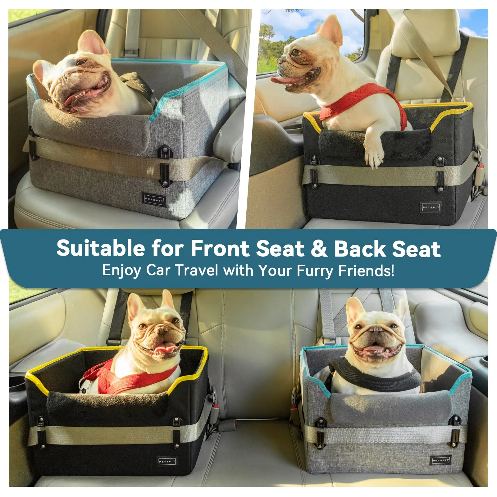 Petsfit Seggiolino Auto Trasportino per cani piccoli,Seggiolino cane auto anteriore con clip di sicurezza per la cintura e cuscino in peluche per cani piccoli fino a 6 kg - immagine 8
