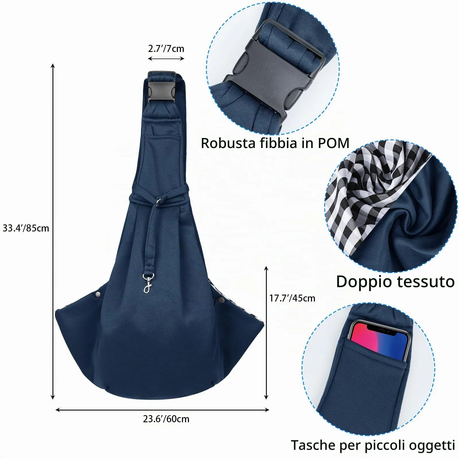 Sarsumir Borsa a tracolla regolabile per cani, borsa a tracolla per animali domestici, piccola taglia, per cani e gatti, per attività all'aperto e gite, portata fino a 7,5 kg, blu - immagine 2