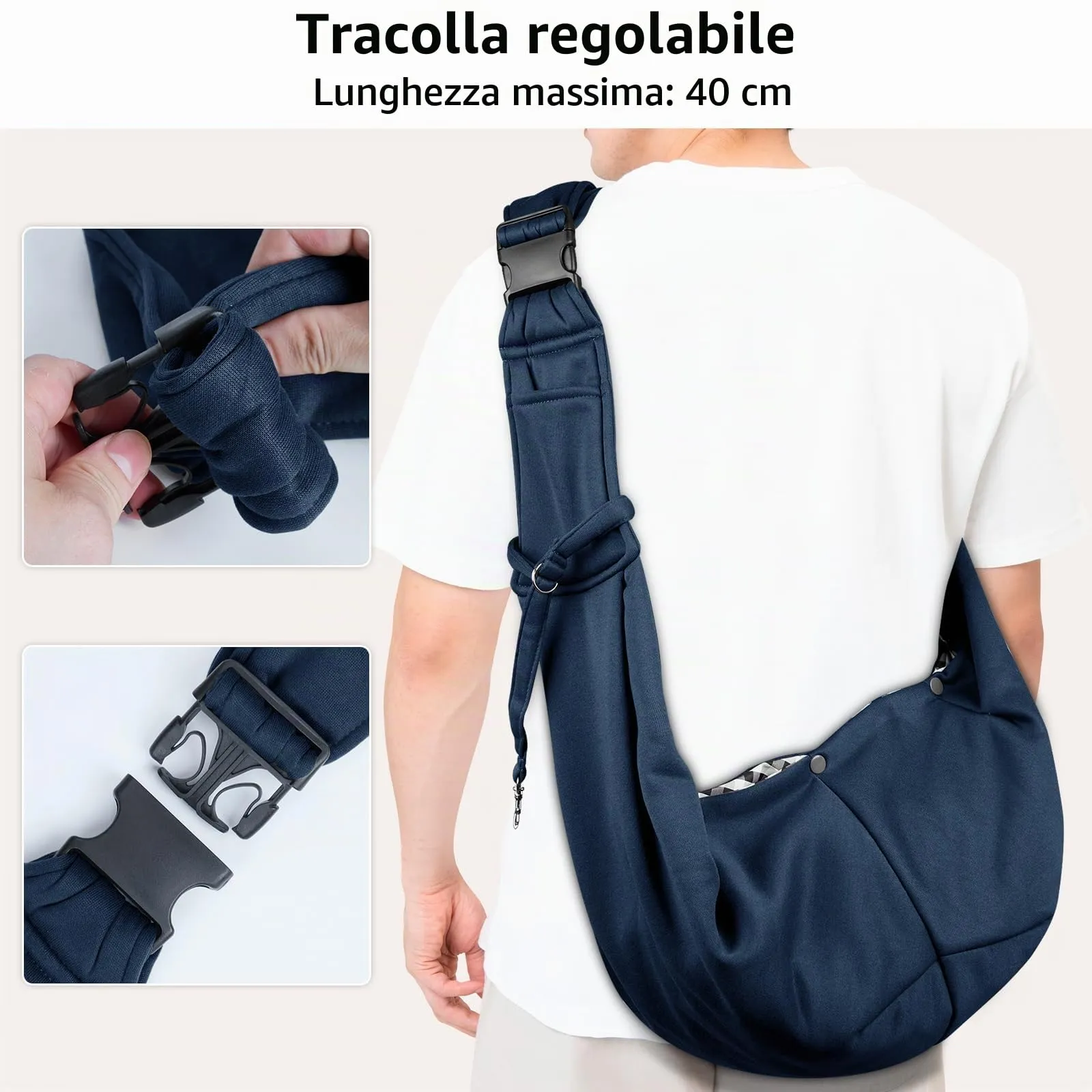 Sarsumir Borsa a tracolla regolabile per cani, borsa a tracolla per animali domestici, piccola taglia, per cani e gatti, per attività all'aperto e gite, portata fino a 7,5 kg, blu - immagine 4