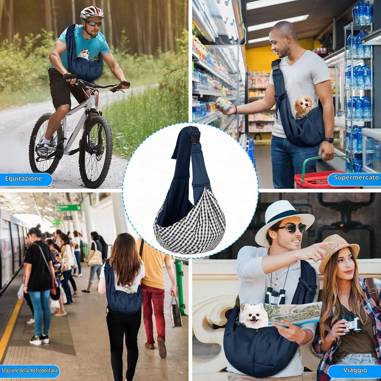Sarsumir Borsa a tracolla regolabile per cani, borsa a tracolla per animali domestici, piccola taglia, per cani e gatti, per attività all'aperto e gite, portata fino a 7,5 kg, blu - immagine 6