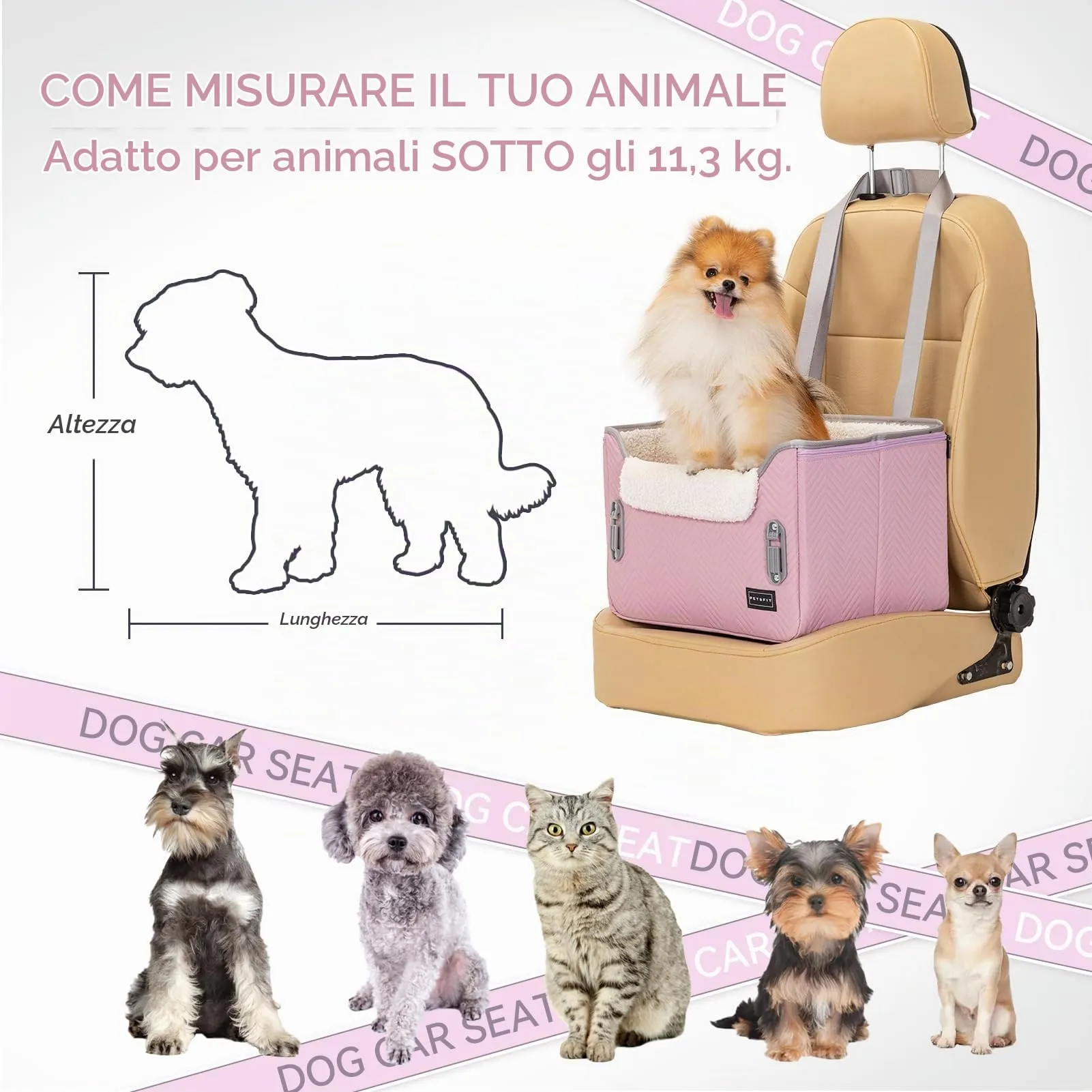 Petsfit Seggiolini auto per cani con fibbie di fissaggio per cintura di sicurezza, impermeabile, in pelle PU, con guinzaglio a clip, per animali domestici di piccola taglia fino a 6kg - immagine 6