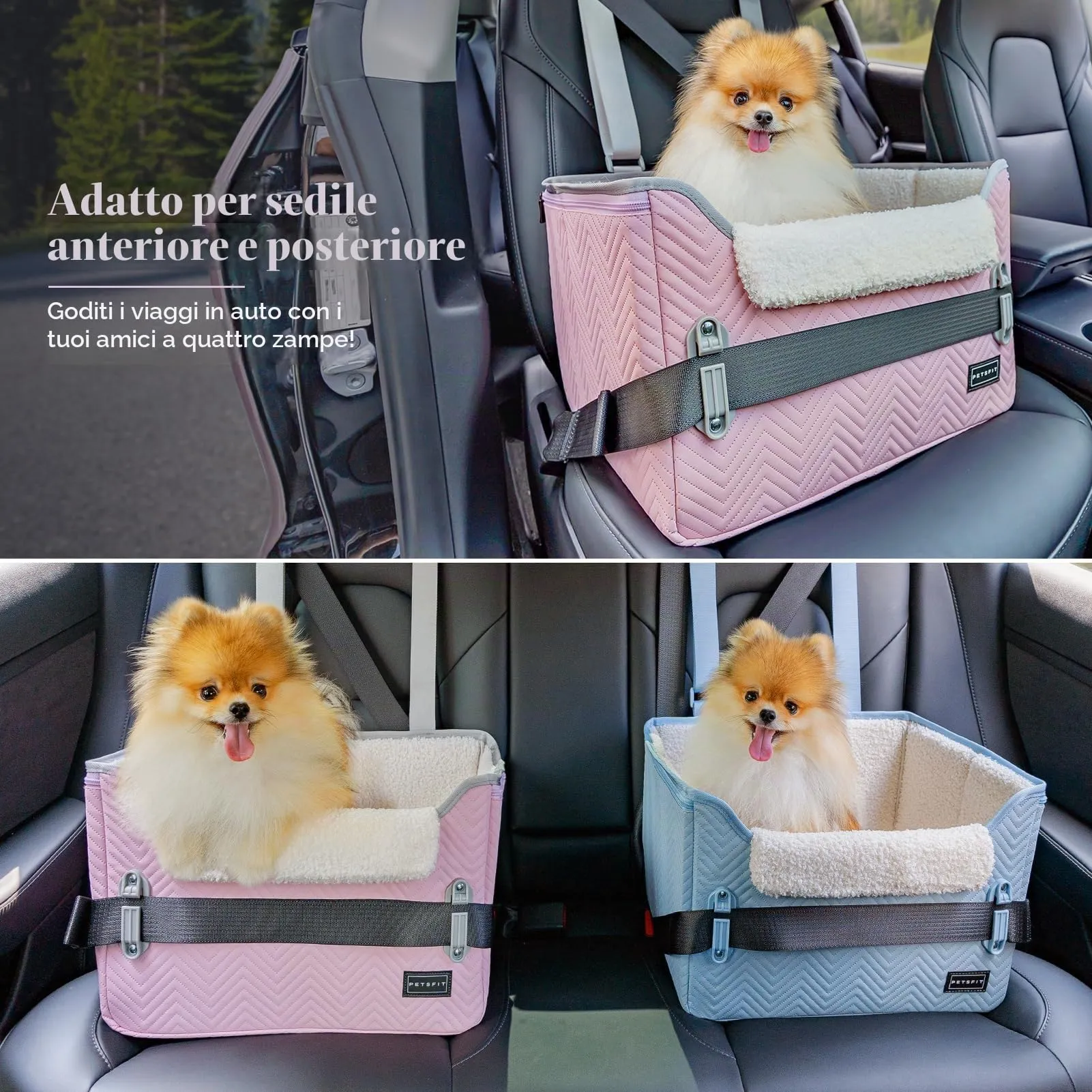 Petsfit Seggiolini auto per cani con fibbie di fissaggio per cintura di sicurezza, impermeabile, in pelle PU, con guinzaglio a clip, per animali domestici di piccola taglia fino a 6kg - immagine 8