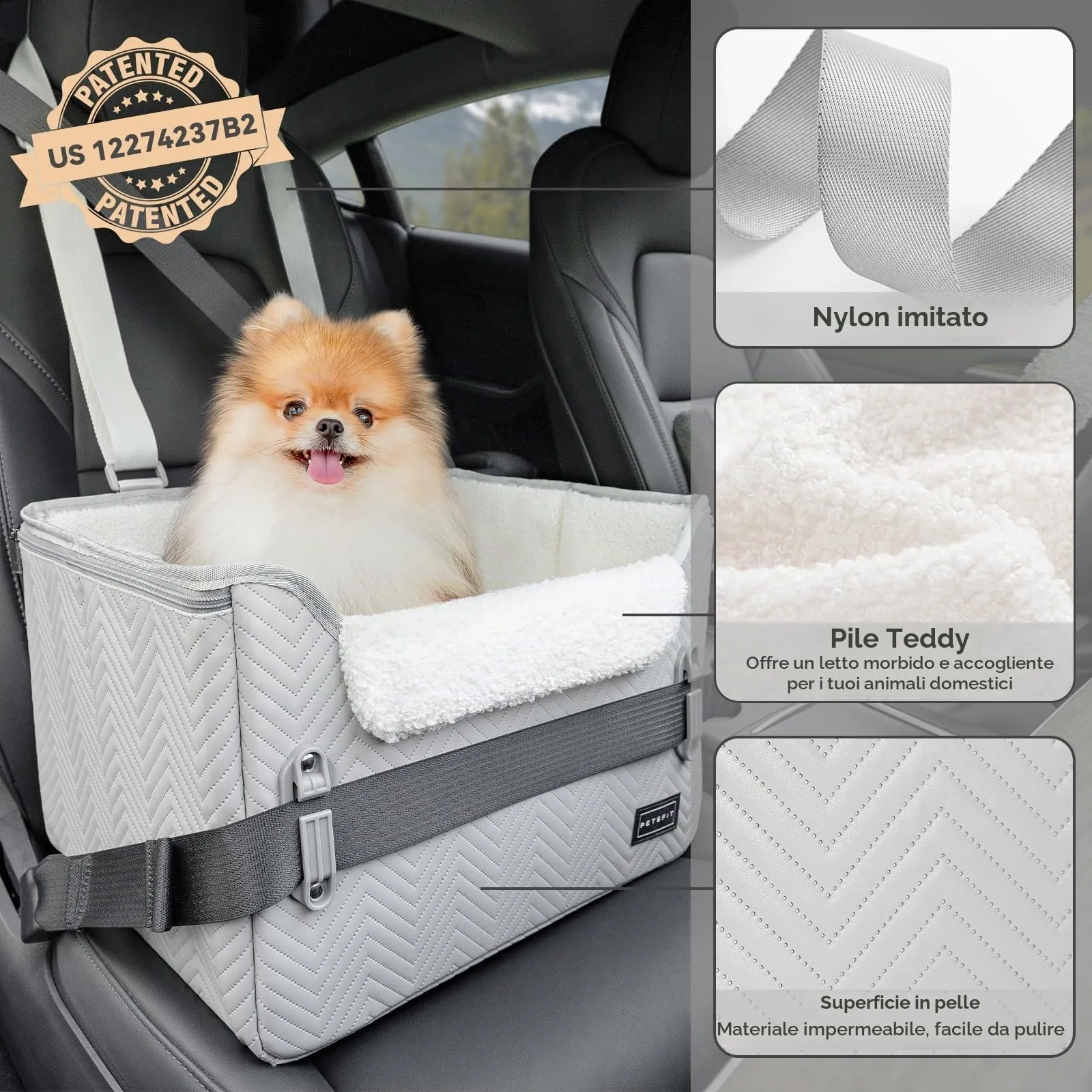 Petsfit Seggiolini auto per cani con fibbie di fissaggio per cintura di sicurezza, impermeabile, in pelle PU, con guinzaglio a clip, per animali domestici di piccola taglia fino a 6kg - immagine 4