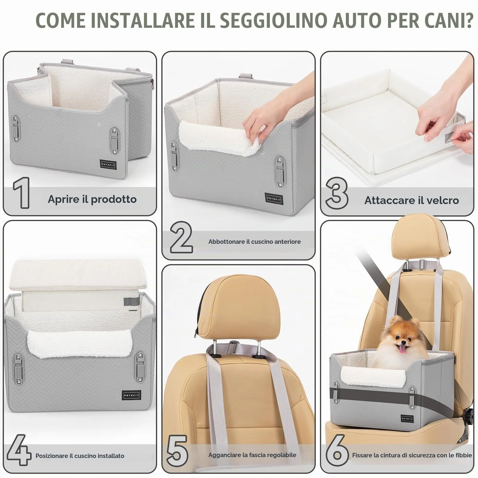 Petsfit Seggiolini auto per cani con fibbie di fissaggio per cintura di sicurezza, impermeabile, in pelle PU, con guinzaglio a clip, per animali domestici di piccola taglia fino a 6kg - immagine 7