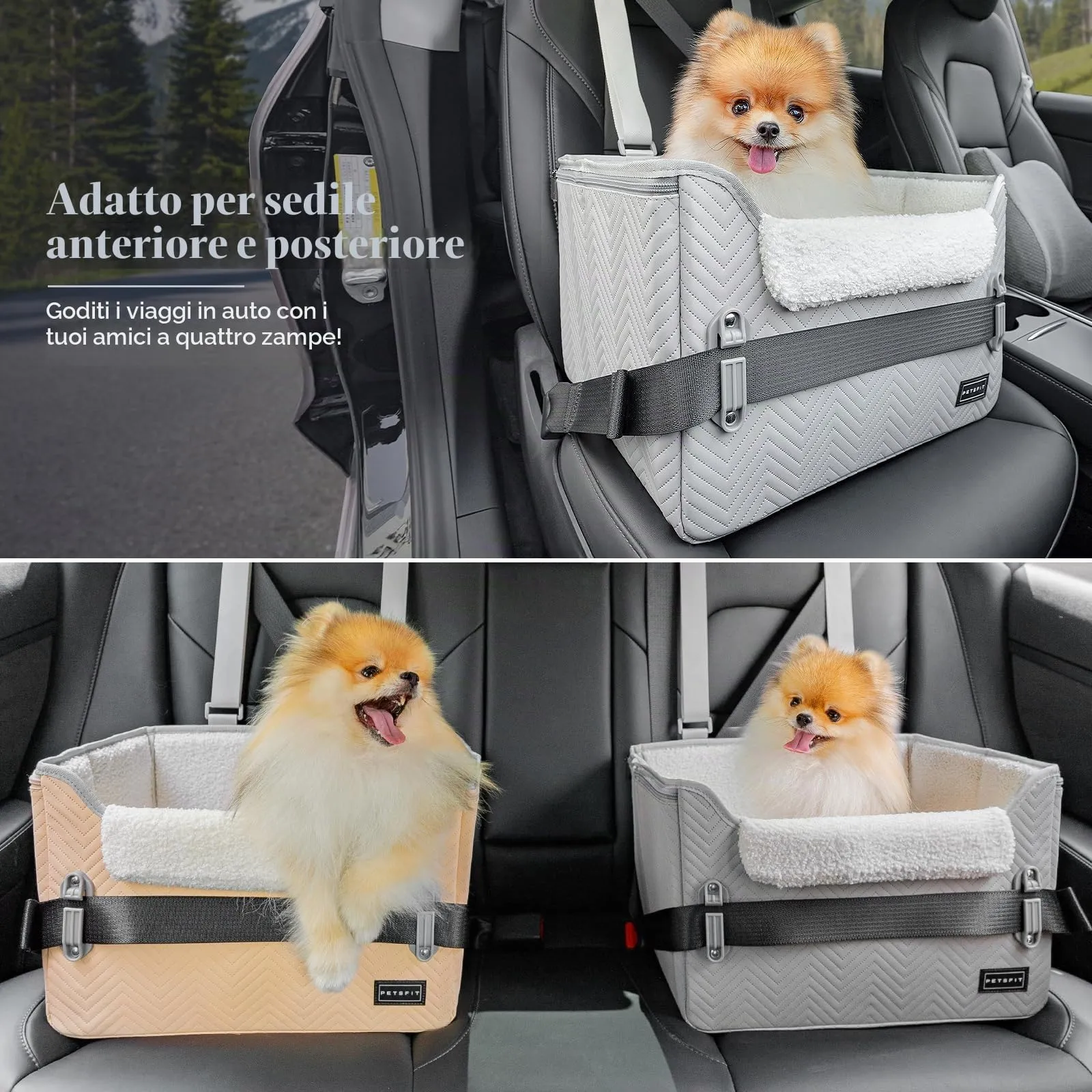 Petsfit Seggiolini auto per cani con fibbie di fissaggio per cintura di sicurezza, impermeabile, in pelle PU, con guinzaglio a clip, per animali domestici di piccola taglia fino a 6kg - immagine 8