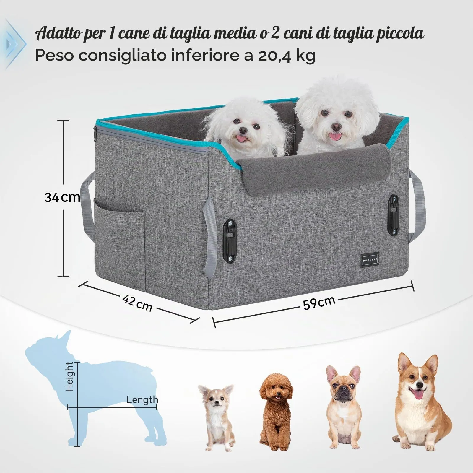 Petsfit Seggiolino Auto per cani piccoli, Trasportino cane Auto posteriore con clip di sicurezza per la cintura e cuscino in peluche - immagine 5