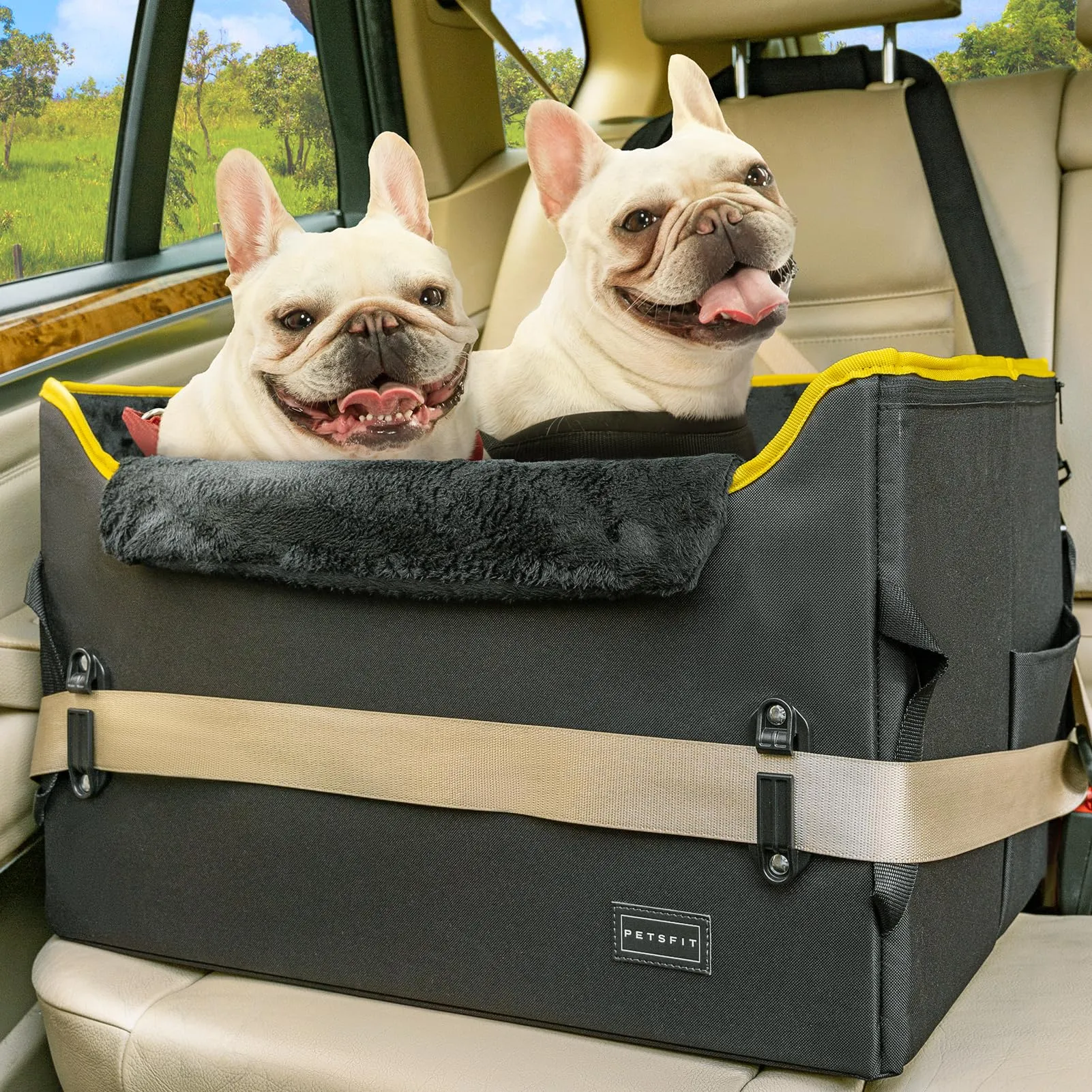 PETSFIT Seggiolino per auto cani media taglia, con fibbie cintura, altezza regolabile, tasche grandi - immagine 1