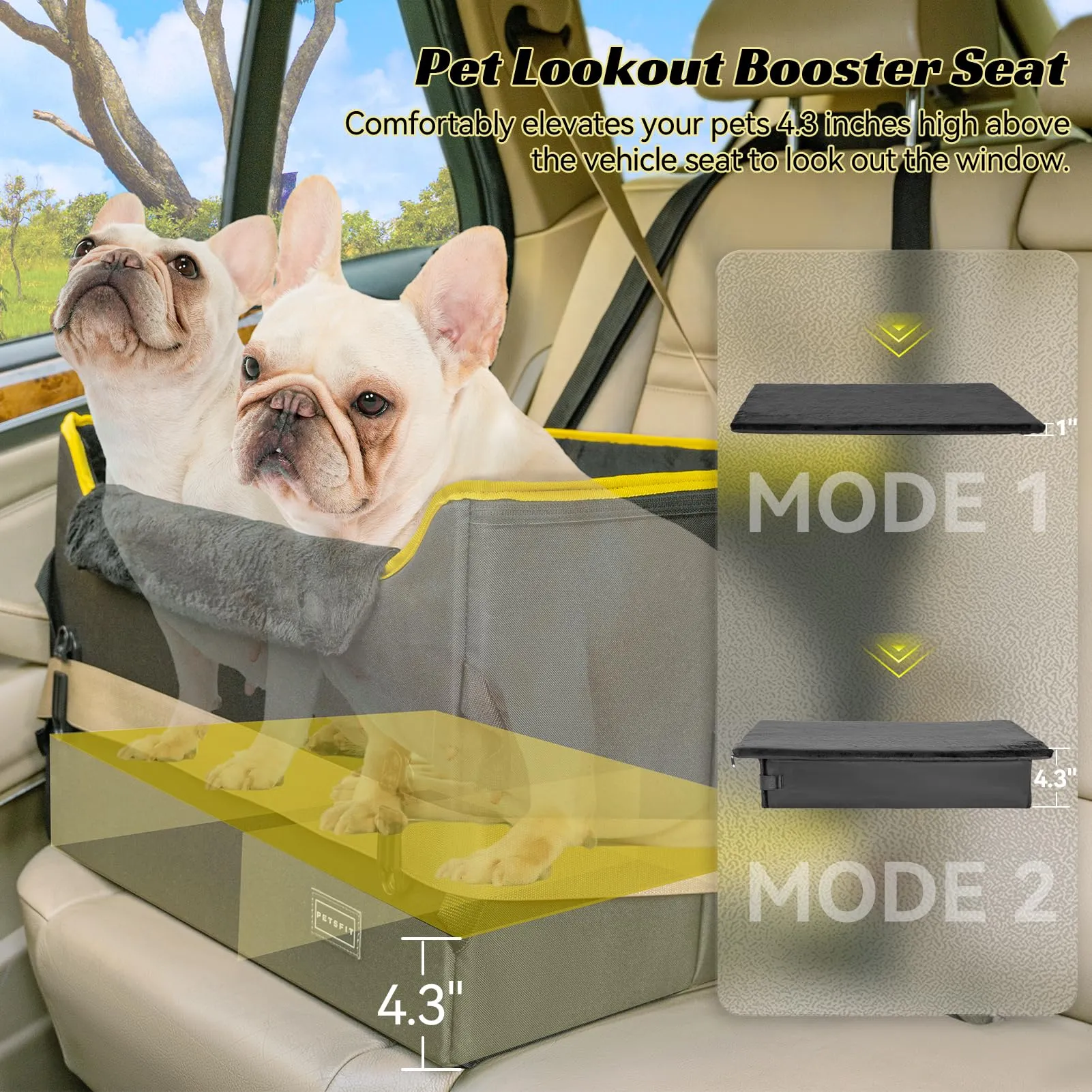 PETSFIT Seggiolino per auto cani media taglia, con fibbie cintura, altezza regolabile, tasche grandi - immagine 3