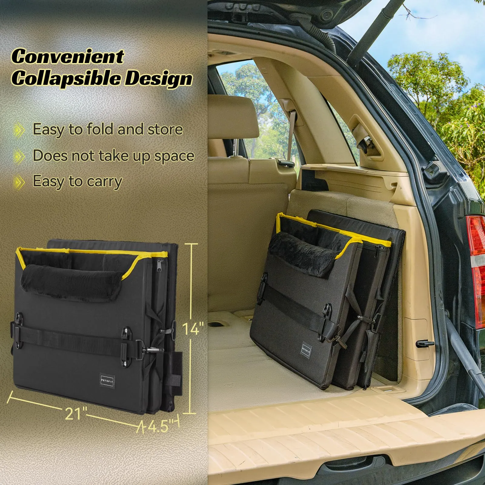 PETSFIT Seggiolino per auto cani media taglia, con fibbie cintura, altezza regolabile, tasche grandi - immagine 8