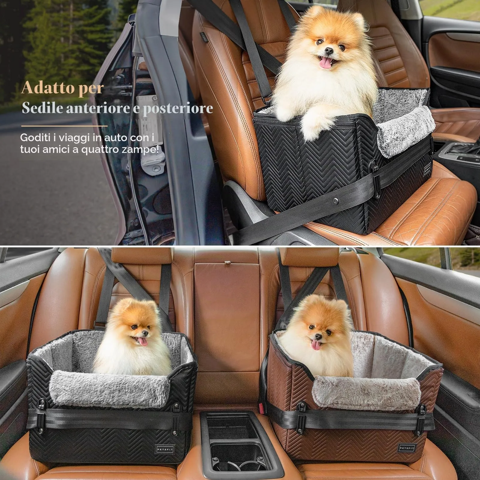 Petsfit Seggiolini auto per cani con fibbie di fissaggio per cintura di sicurezza, impermeabile, in pelle PU, con guinzaglio a clip, per animali domestici di piccola taglia fino a 6kg - immagine 2
