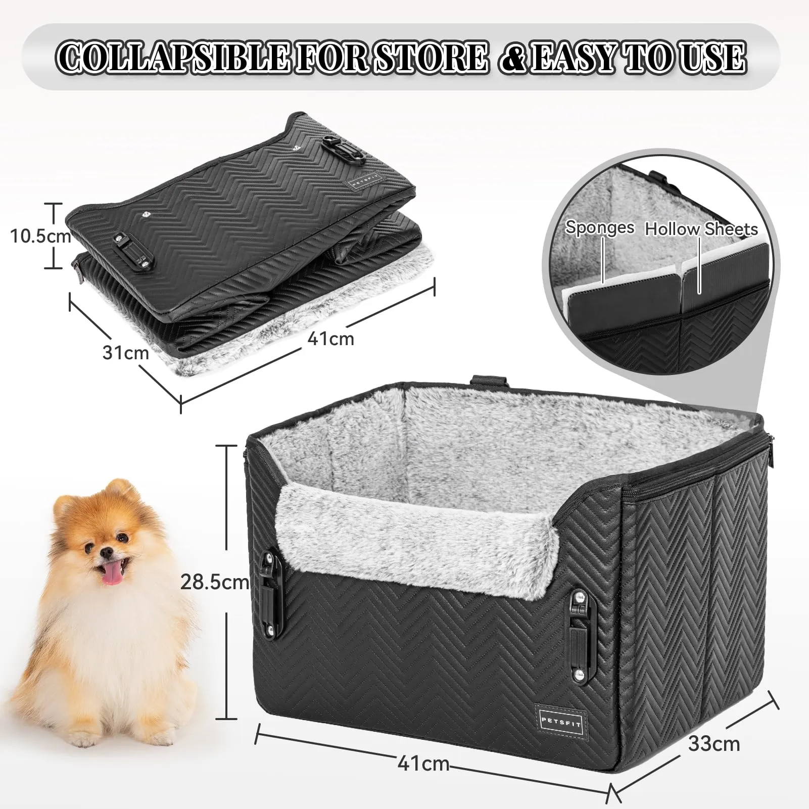 Petsfit Seggiolini auto per cani con fibbie di fissaggio per cintura di sicurezza, impermeabile, in pelle PU, con guinzaglio a clip, per animali domestici di piccola taglia fino a 6kg - immagine 5