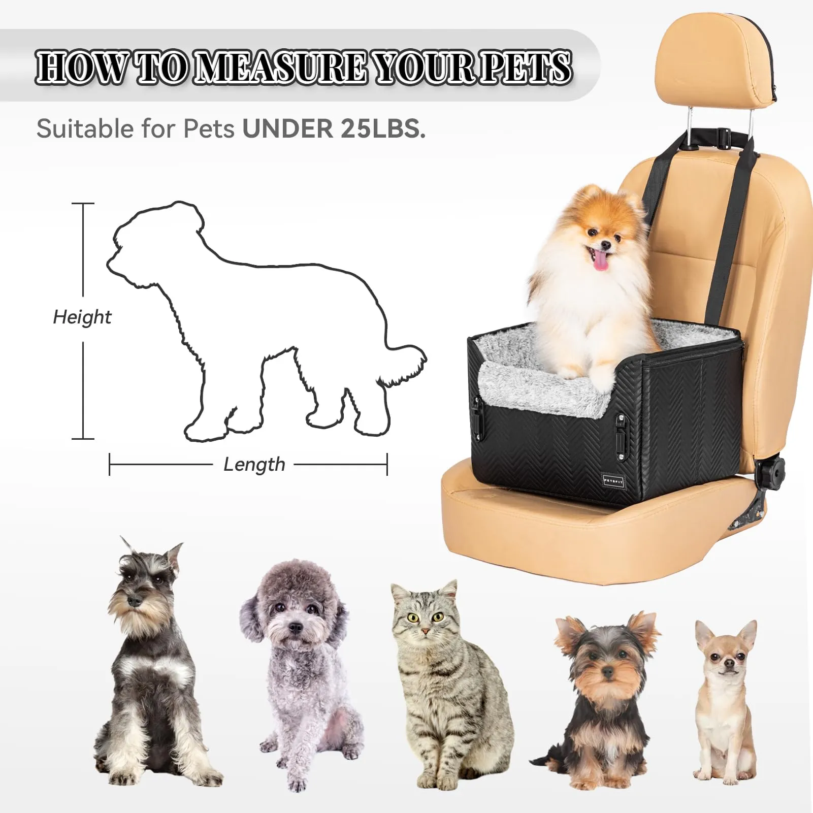 Petsfit Seggiolini auto per cani con fibbie di fissaggio per cintura di sicurezza, impermeabile, in pelle PU, con guinzaglio a clip, per animali domestici di piccola taglia fino a 6kg - immagine 7