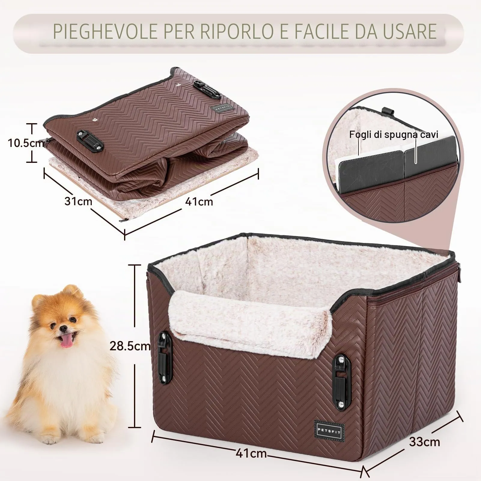 Petsfit Seggiolini auto per cani con fibbie di fissaggio per cintura di sicurezza, impermeabile, in pelle PU, con guinzaglio a clip, per animali domestici di piccola taglia fino a 6kg - immagine 5