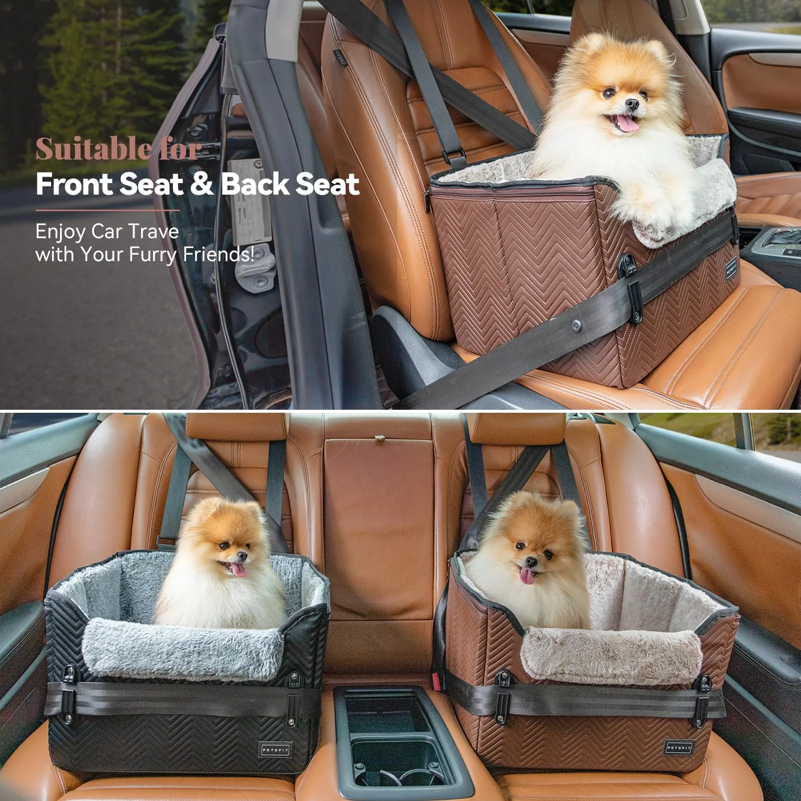 Petsfit Seggiolini auto per cani con fibbie di fissaggio per cintura di sicurezza, impermeabile, in pelle PU, con guinzaglio a clip, per animali domestici di piccola taglia fino a 6kg - immagine 7