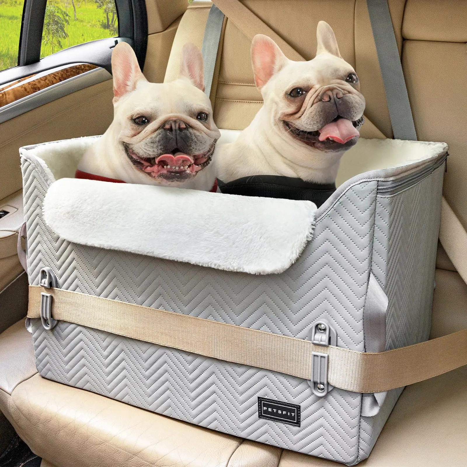 Petsfit Seggiolini auto per cani con fibbie di fissaggio per cintura di sicurezza, impermeabile, in pelle PU, con guinzaglio a clip, per animali domestici di piccola taglia fino a 12kg - immagine 1