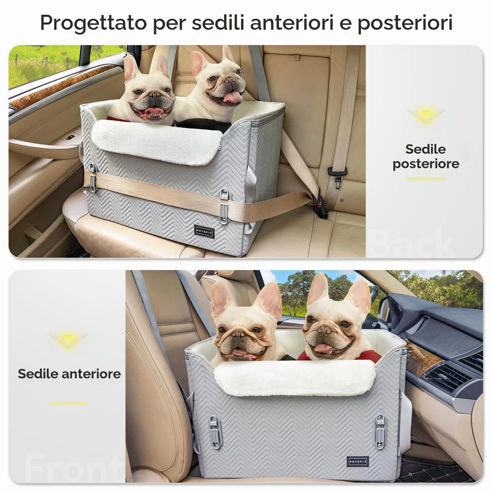 Petsfit Seggiolini auto per cani con fibbie di fissaggio per cintura di sicurezza, impermeabile, in pelle PU, con guinzaglio a clip, per animali domestici di piccola taglia fino a 12kg - immagine 2