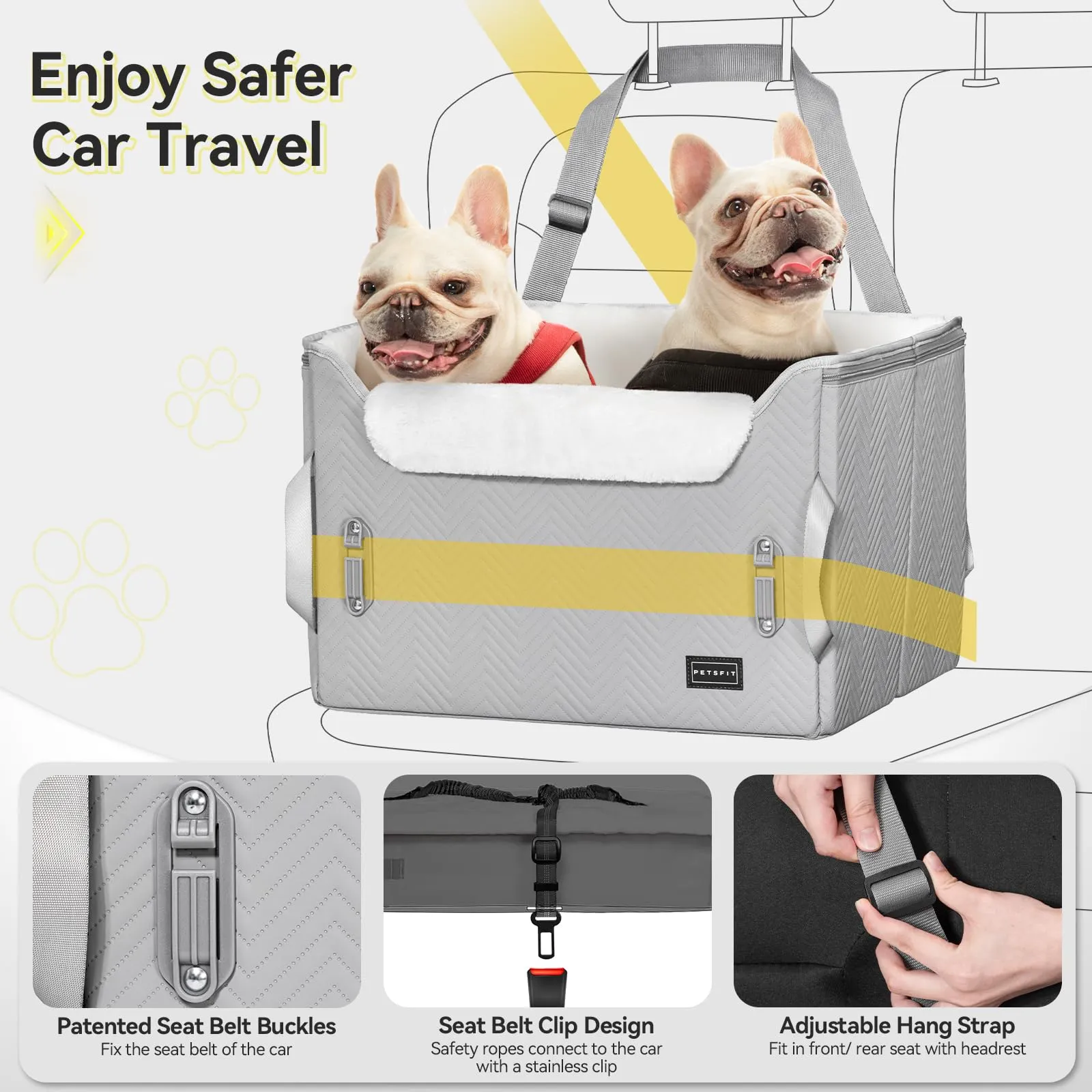 Petsfit Seggiolini auto per cani con fibbie di fissaggio per cintura di sicurezza, impermeabile, in pelle PU, con guinzaglio a clip, per animali domestici di piccola taglia fino a 12kg - immagine 4
