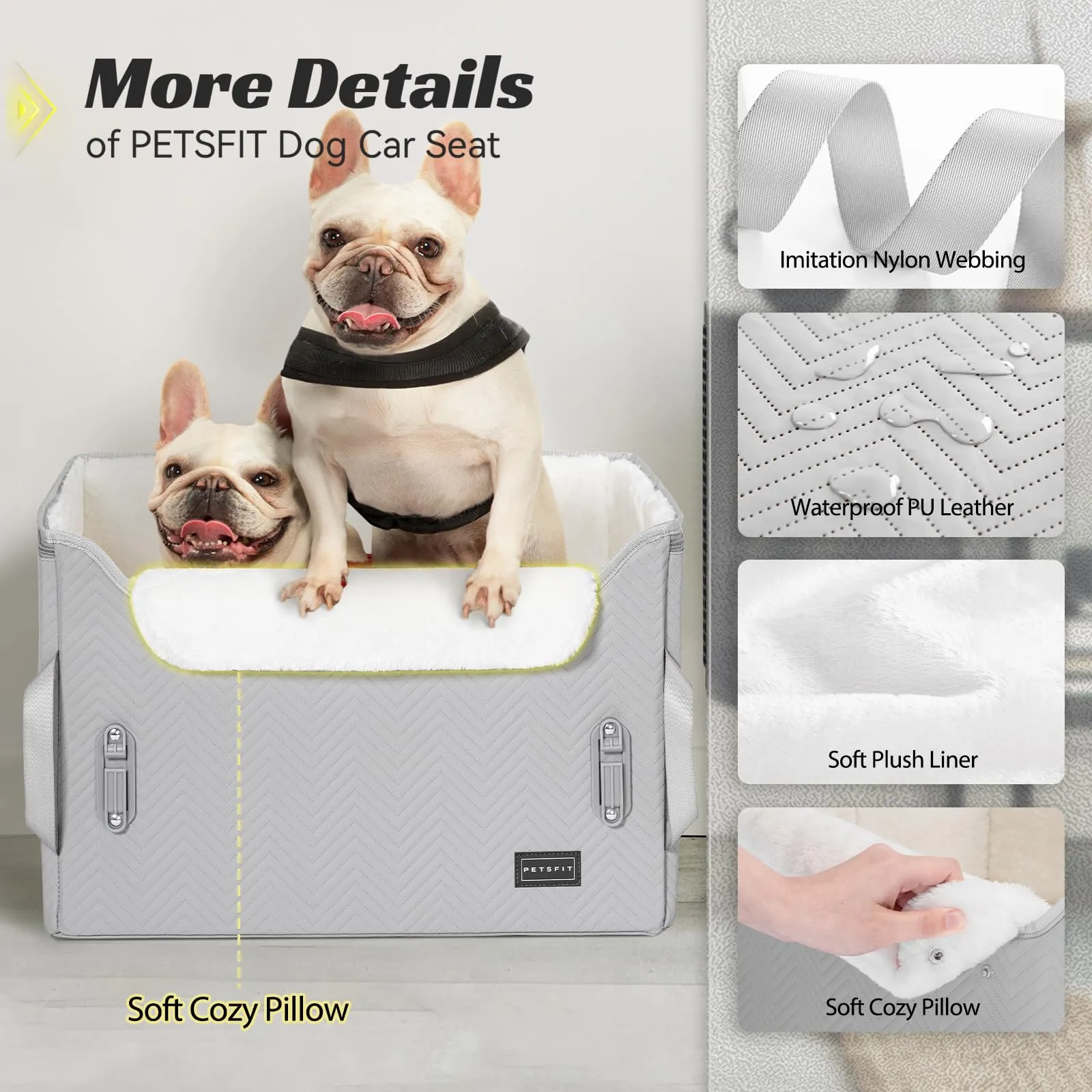 Petsfit Seggiolini auto per cani con fibbie di fissaggio per cintura di sicurezza, impermeabile, in pelle PU, con guinzaglio a clip, per animali domestici di piccola taglia fino a 12kg - immagine 6