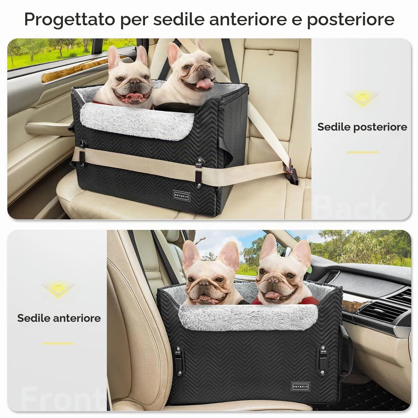 Petsfit Seggiolini auto per cani con fibbie di fissaggio per cintura di sicurezza, impermeabile, in pelle PU, con guinzaglio a clip, per animali domestici di piccola taglia fino a 12kg - immagine 2