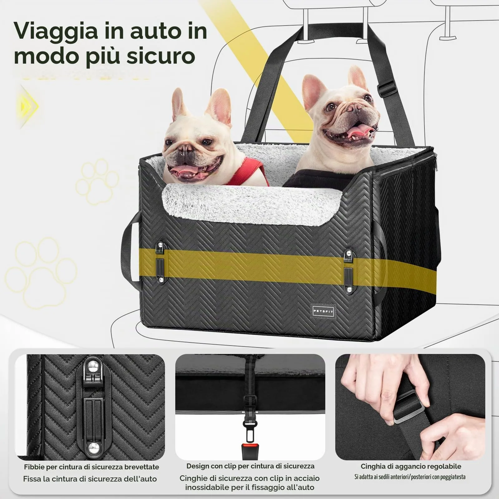 Petsfit Seggiolini auto per cani con fibbie di fissaggio per cintura di sicurezza, impermeabile, in pelle PU, con guinzaglio a clip, per animali domestici di piccola taglia fino a 12kg - immagine 4