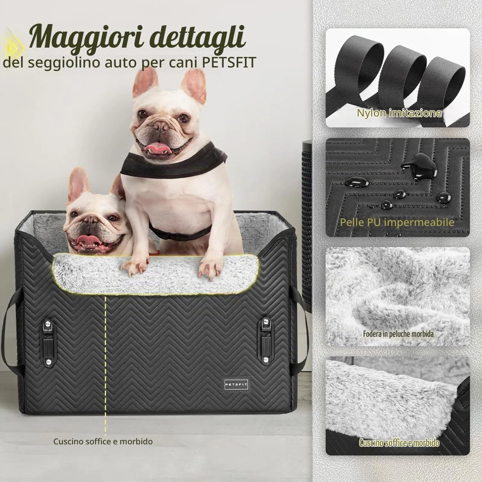 Petsfit Seggiolini auto per cani con fibbie di fissaggio per cintura di sicurezza, impermeabile, in pelle PU, con guinzaglio a clip, per animali domestici di piccola taglia fino a 12kg - immagine 6