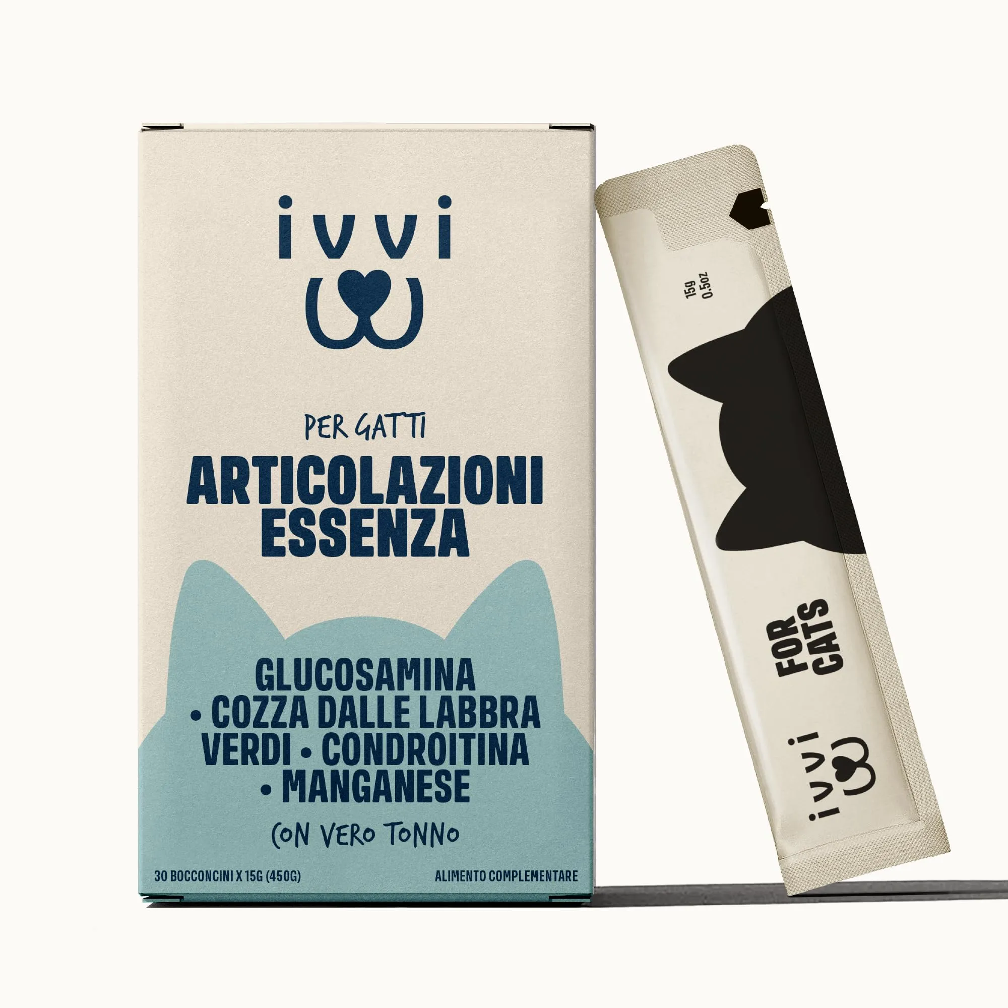ivvi Articolazioni Essenza per Gatti – Crema Funzionale con glucosamina, condroitina, cozza Verde e Olio di Salmone – Supporto articolare – 30x15g – con Vero tonno - immagine 1