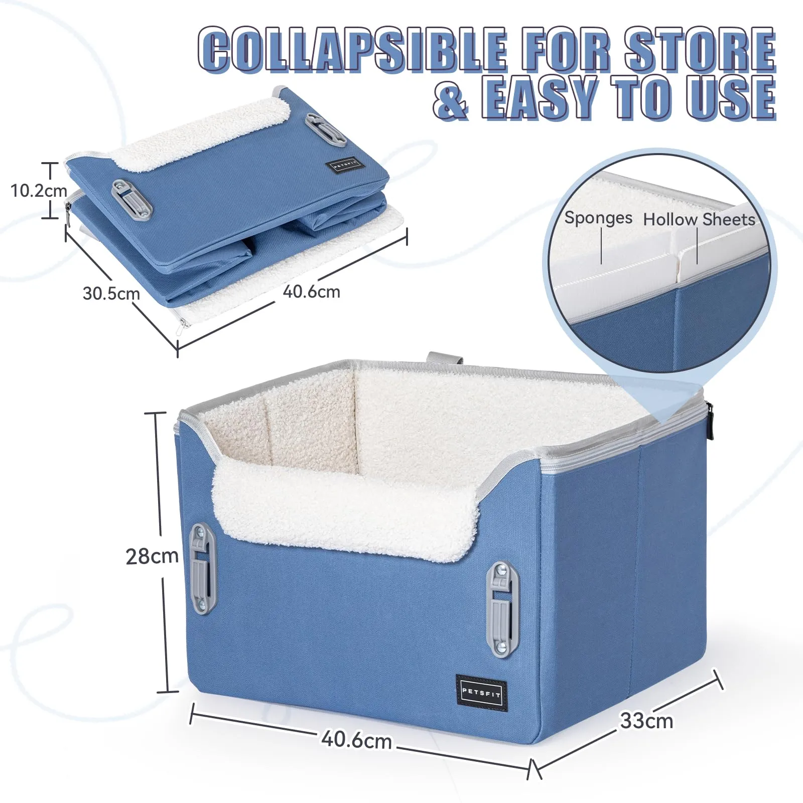 PETSFIT Seggiolino auto per cani di taglia media, con 2 guinzagli di sicurezza a clip, fibbie brevettate, seggiolino per cani per animali domestici (blu Nevy, S) - immagine 4