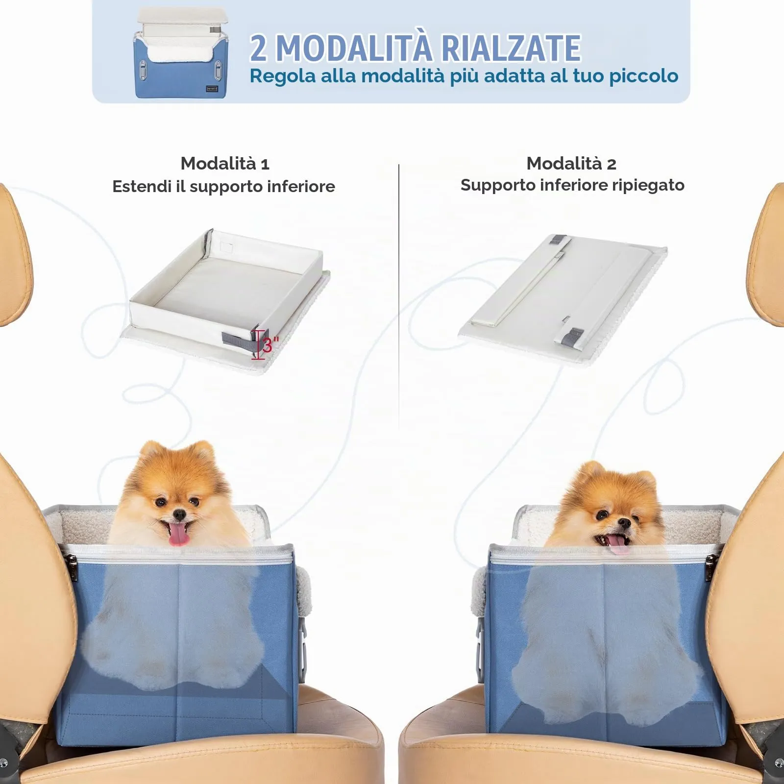 PETSFIT Seggiolino auto per cani di taglia media, con 2 guinzagli di sicurezza a clip, fibbie brevettate, seggiolino per cani per animali domestici (blu Nevy, S) - immagine 5